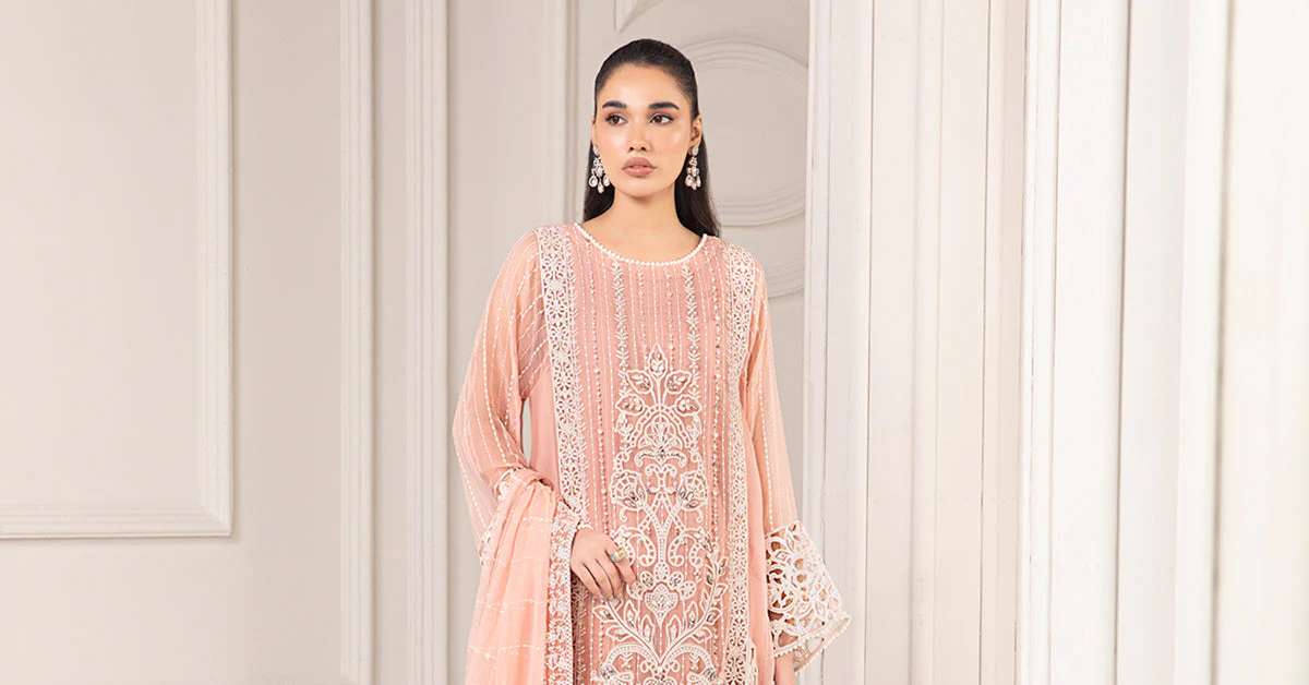 3 Piece Embroidered Chiffon Suit - Image 7