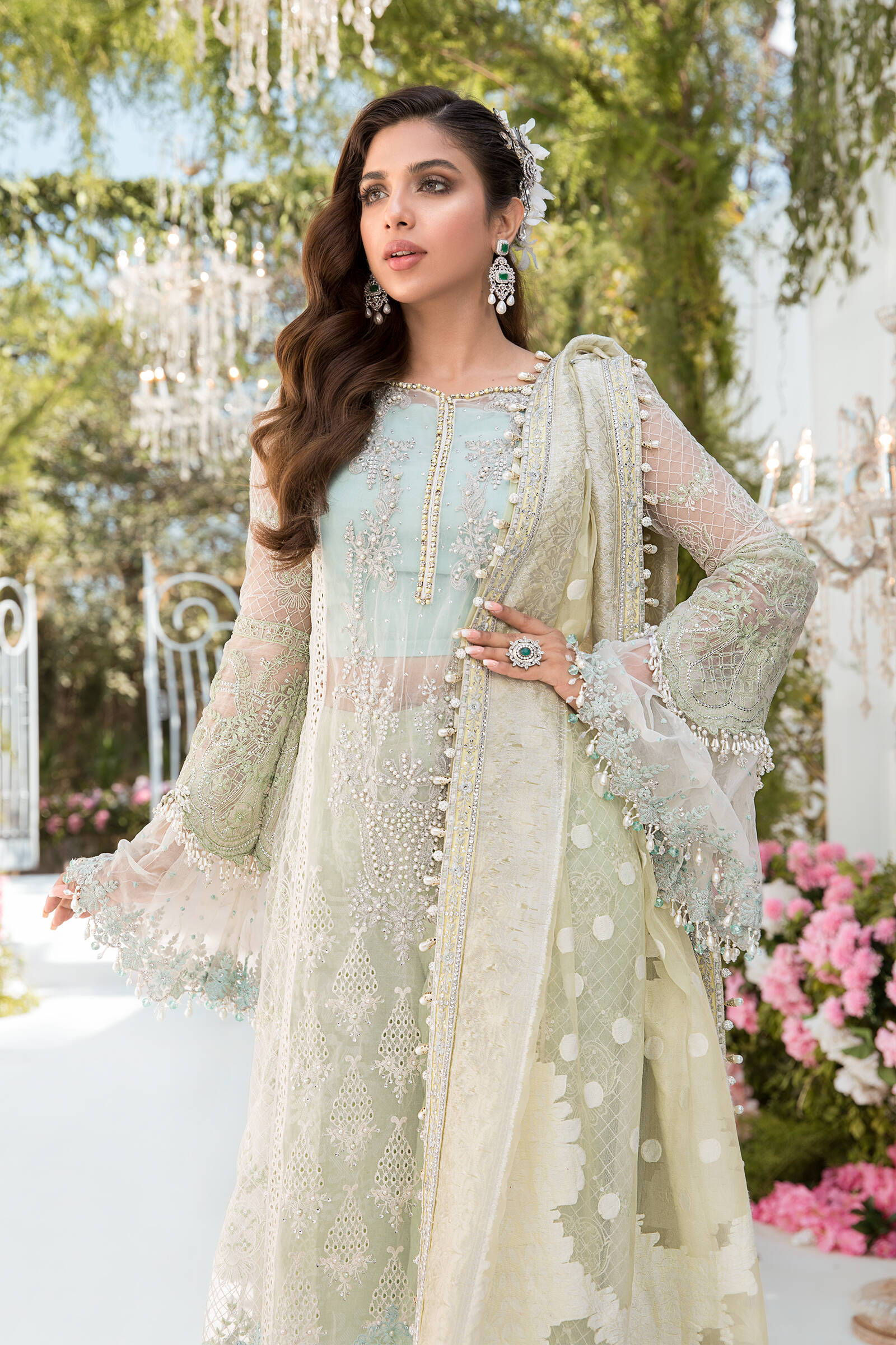 Unstitched MBROIDERED - Sky blue, Mint green and Lemon (BD-2102) - Image 3