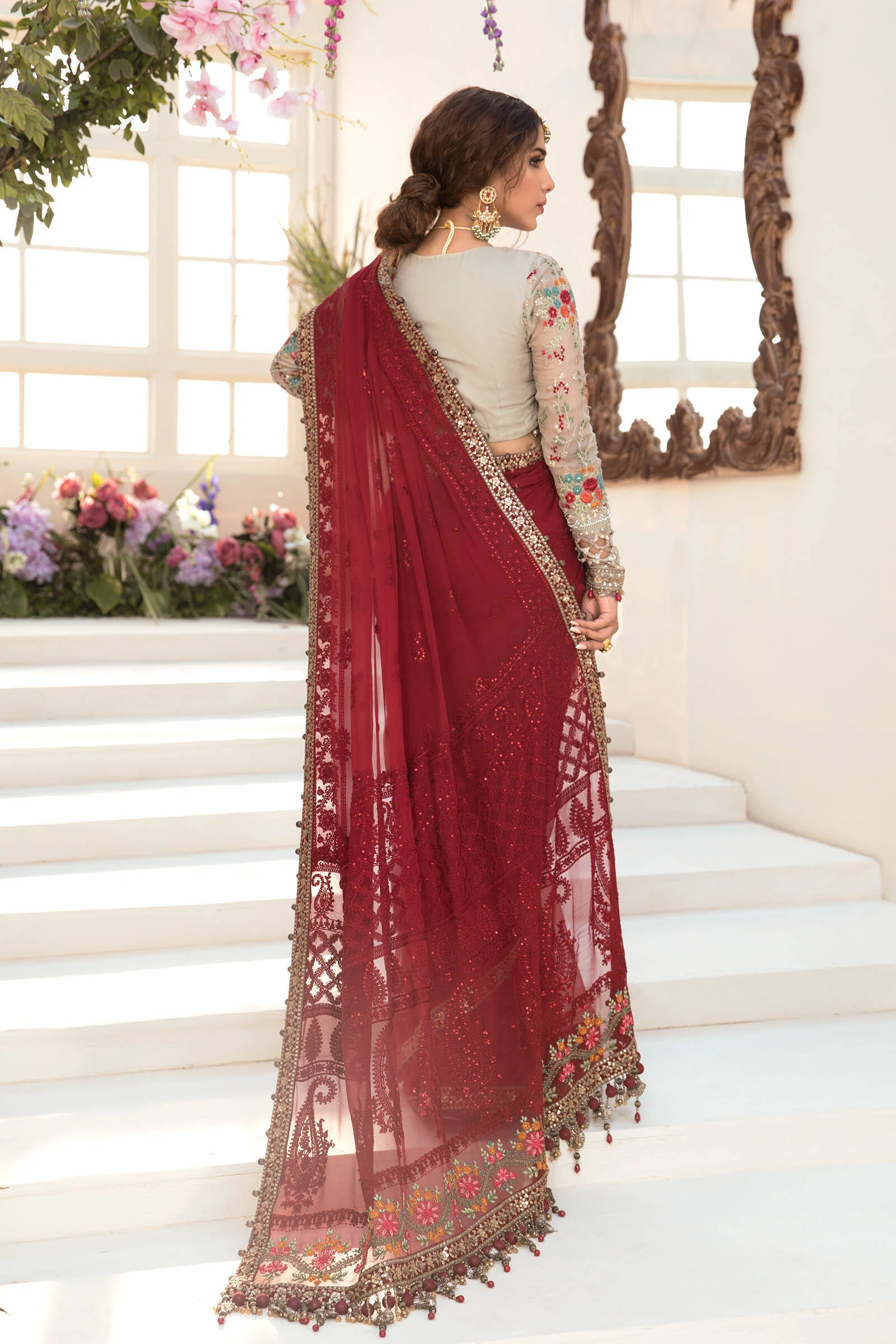 Unstitched MBROIDERED - Deep red and Beige (BD-2107) - Image 3