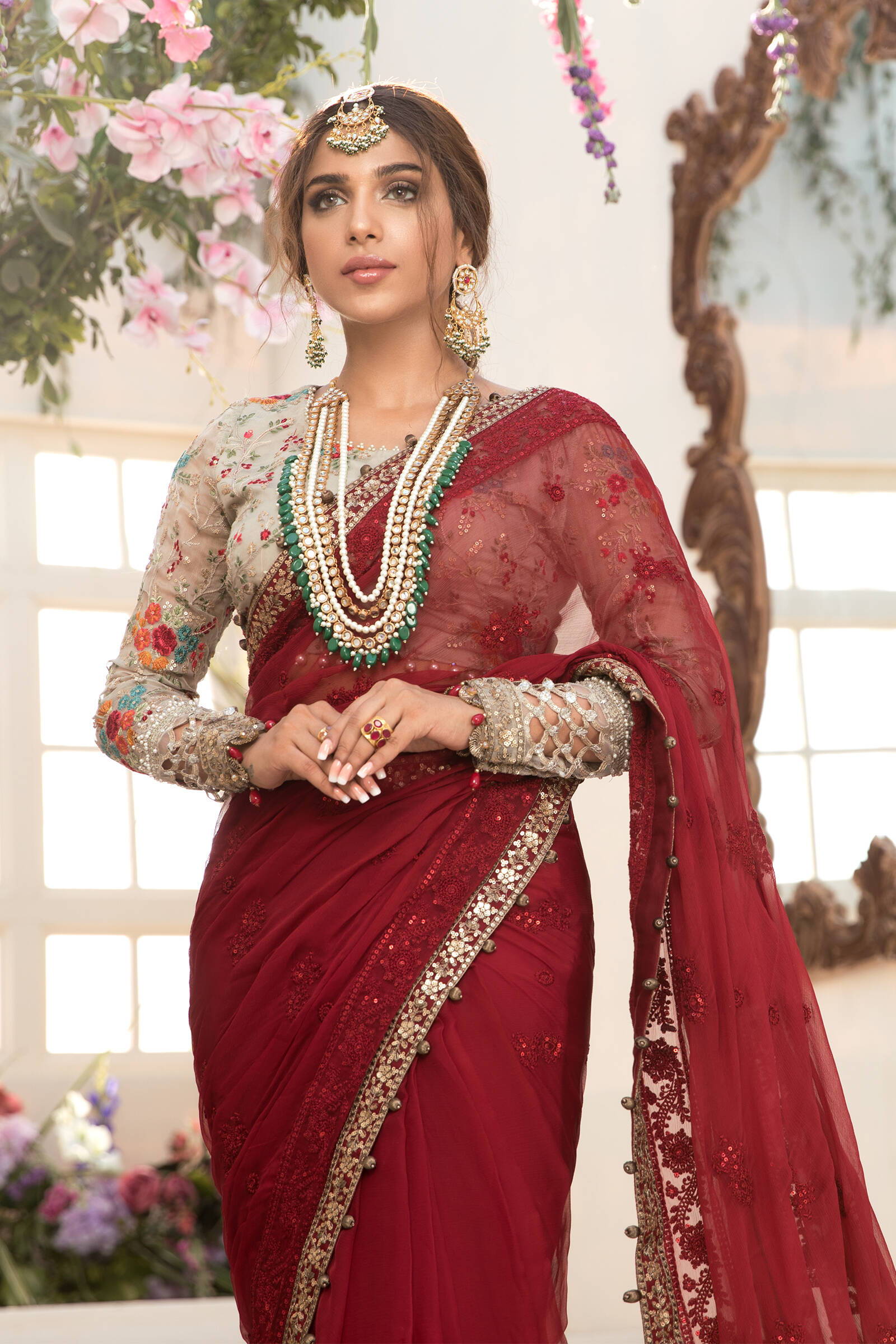 Unstitched MBROIDERED - Deep red and Beige (BD-2107) - Image 4