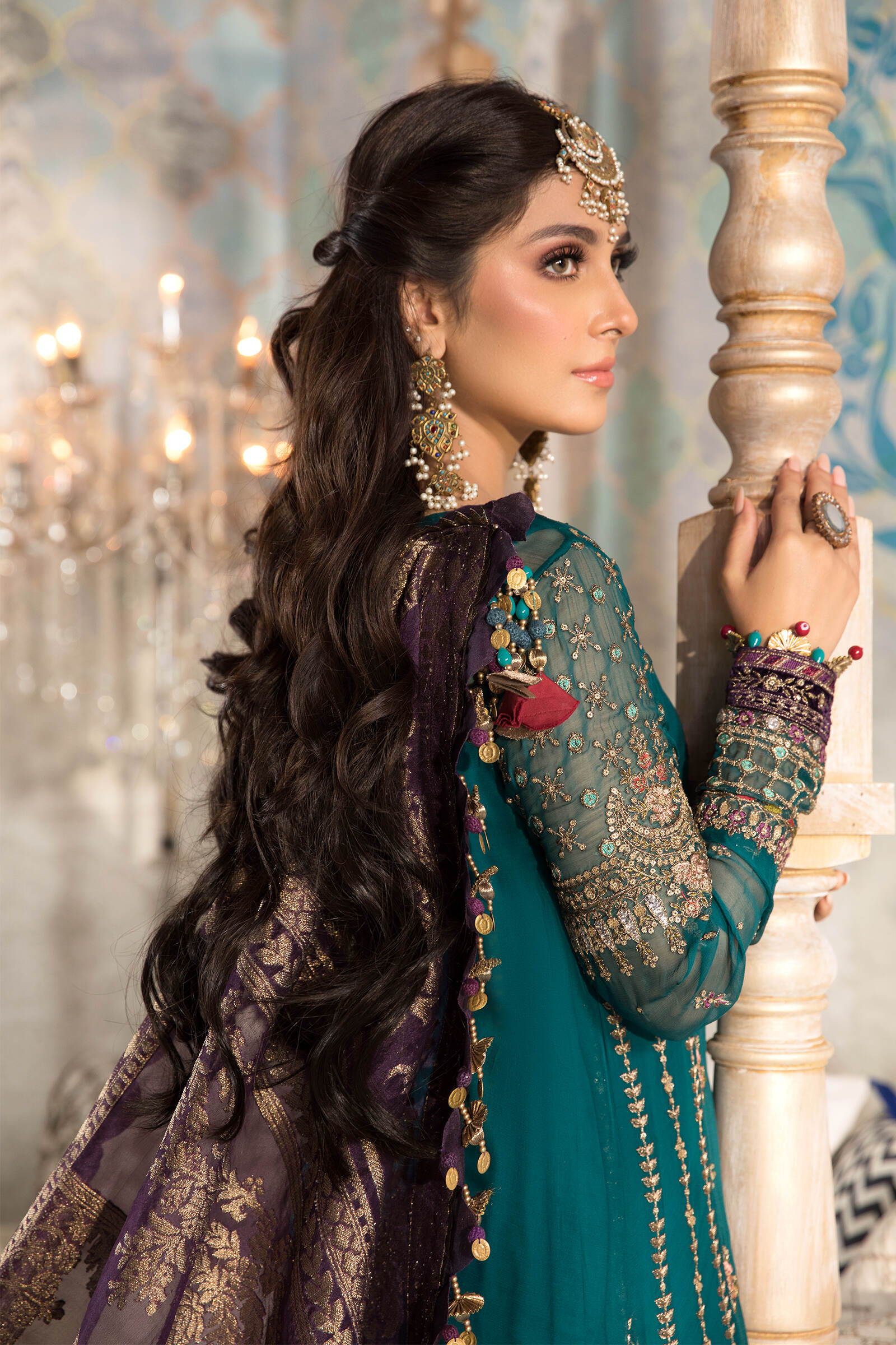 Unstitched MBROIDERED - Teal blue, Olive Green and Purple (BD-2202) - Image 6