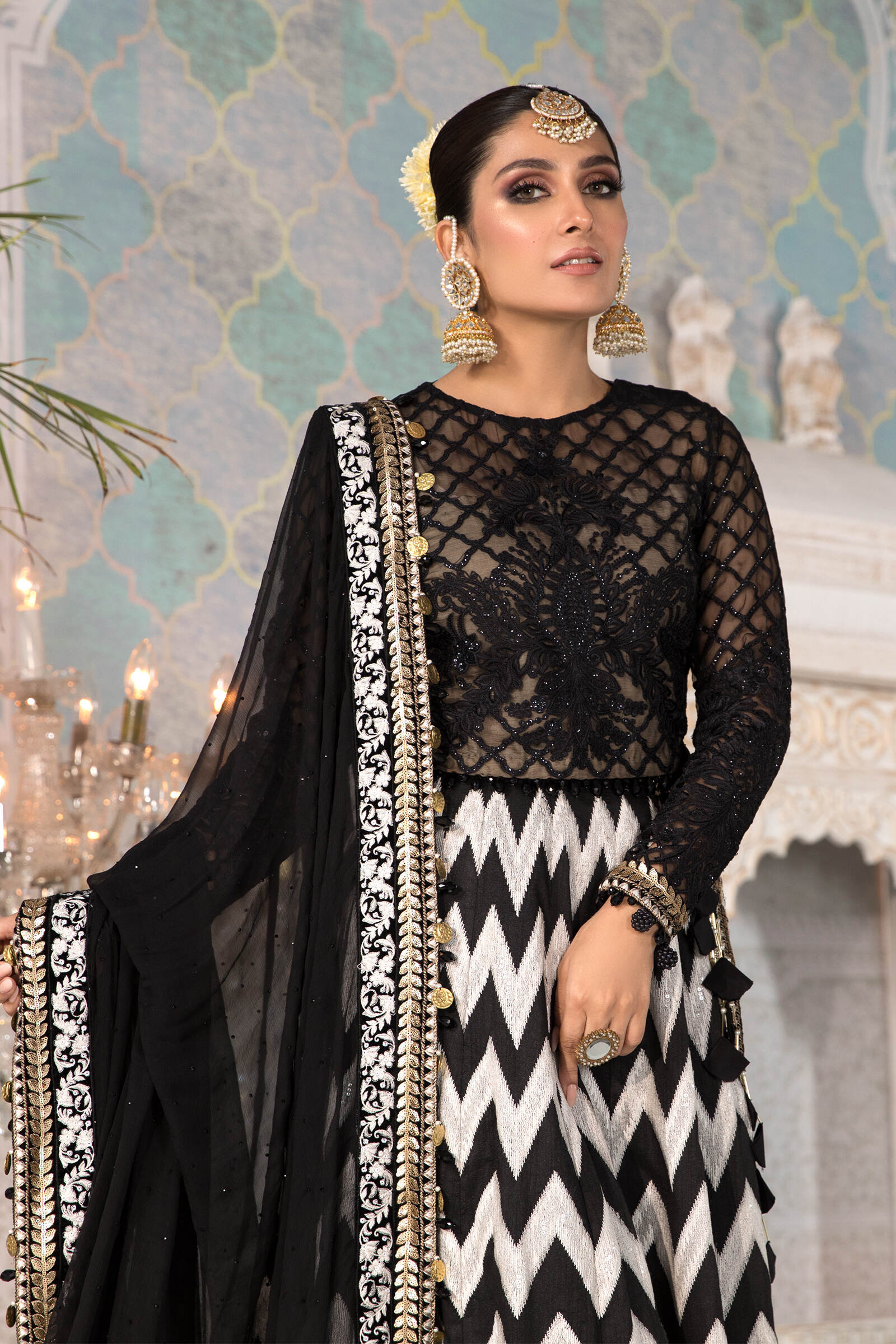 Unstitched MBROIDERED - Black and White with Gold (BD-2203) - Image 3