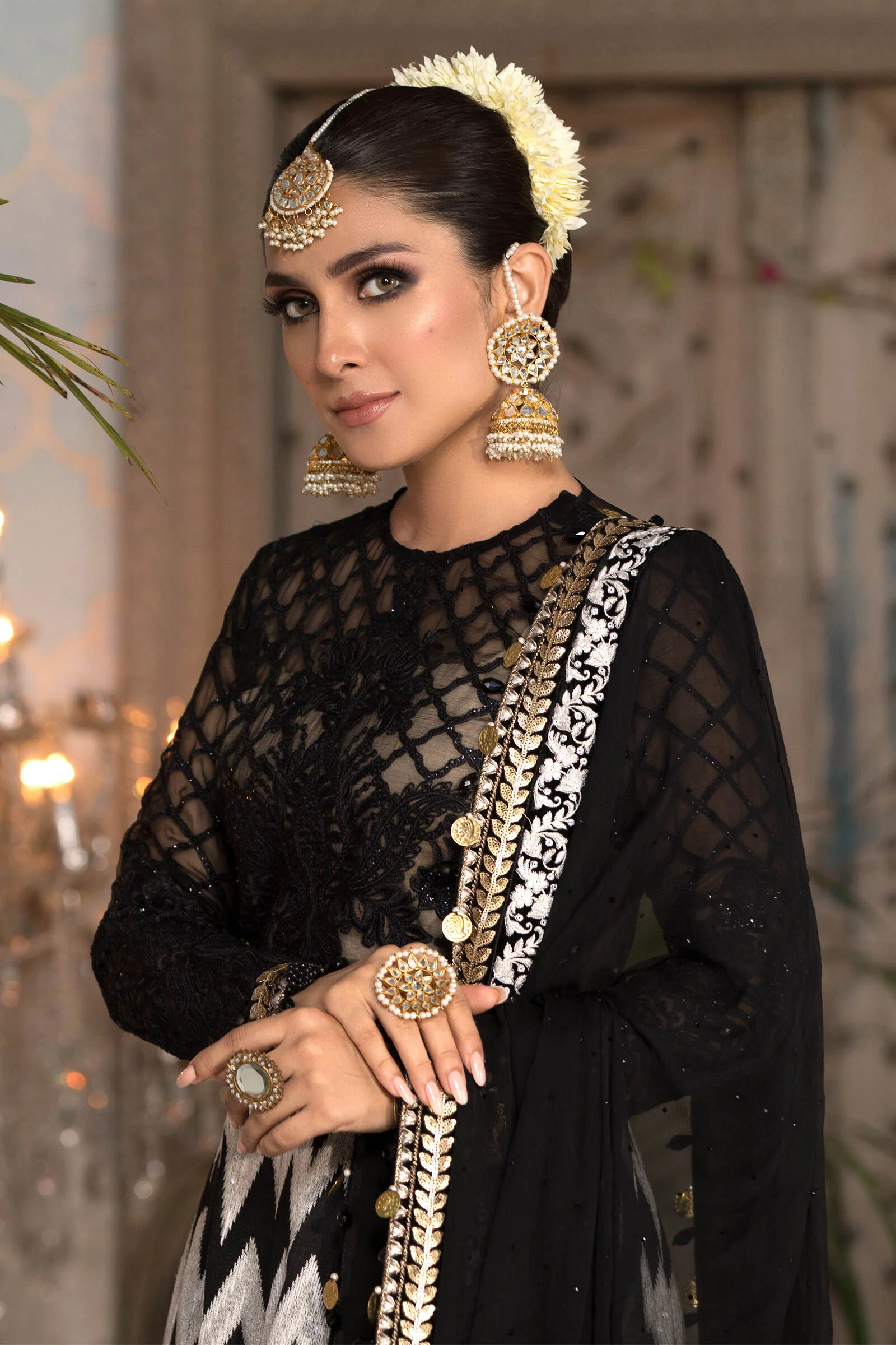 Unstitched MBROIDERED - Black and White with Gold (BD-2203) - Image 4