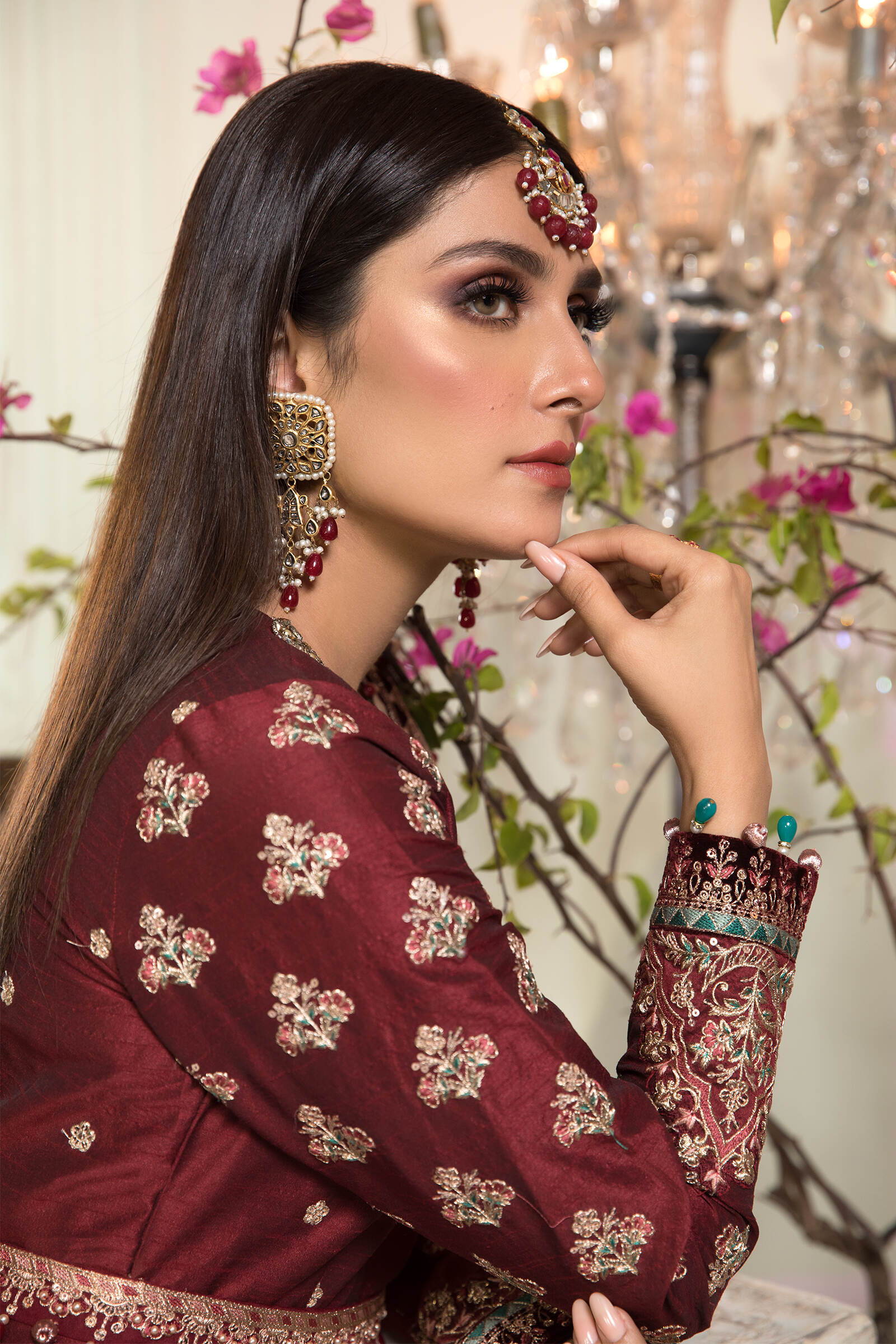 Unstitched MBROIDERED - Maroon and Salmon pink (BD-2204) - Image 3
