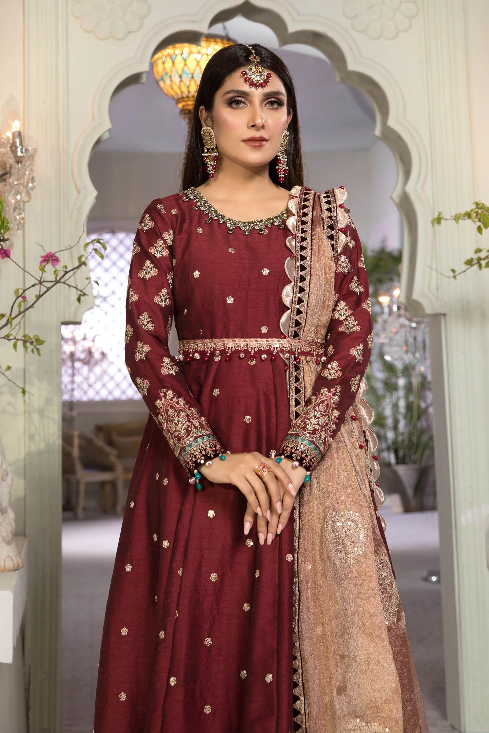 Unstitched MBROIDERED - Maroon and Salmon pink (BD-2204) - Image 4