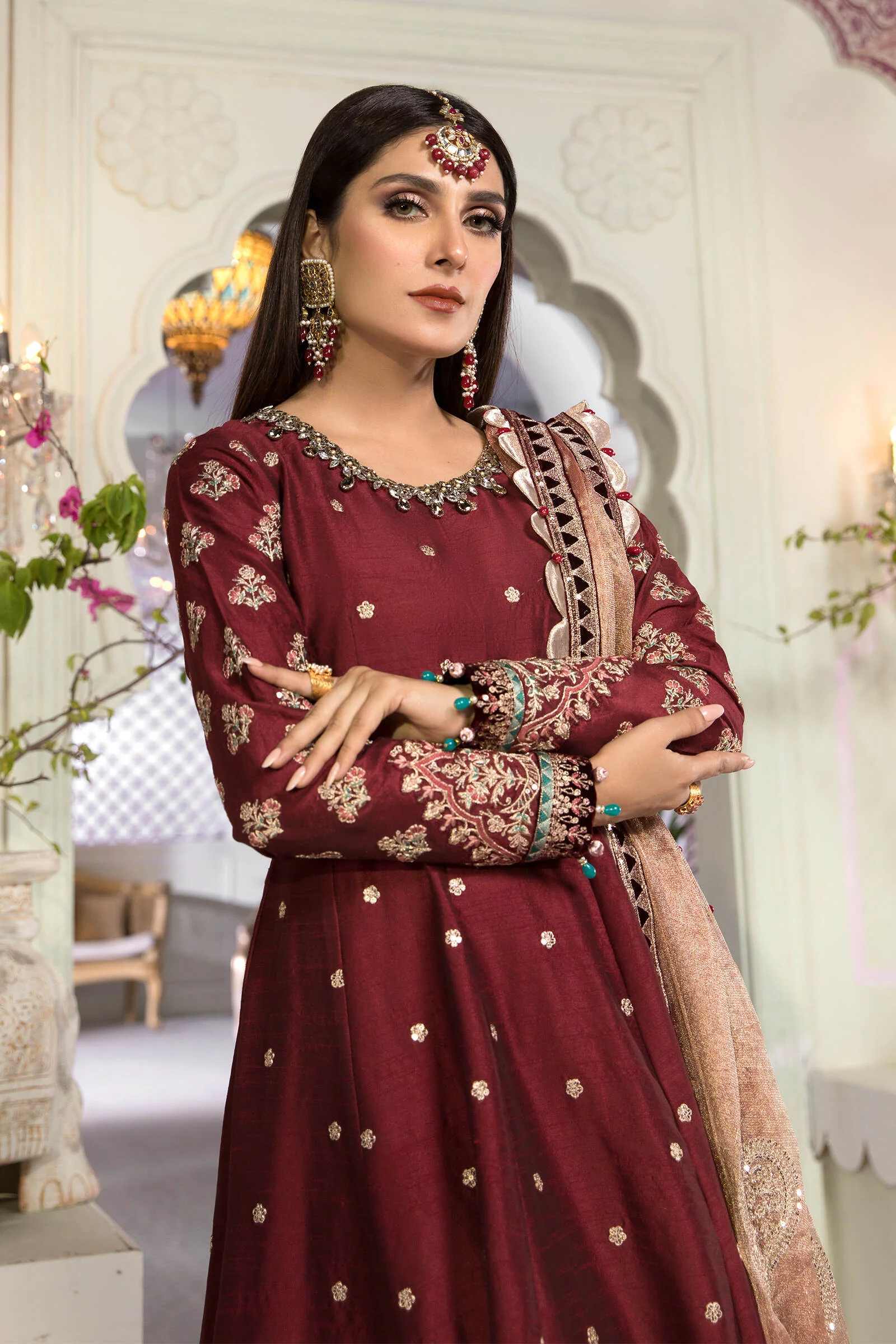 Unstitched MBROIDERED - Maroon and Salmon pink (BD-2204) - Image 5