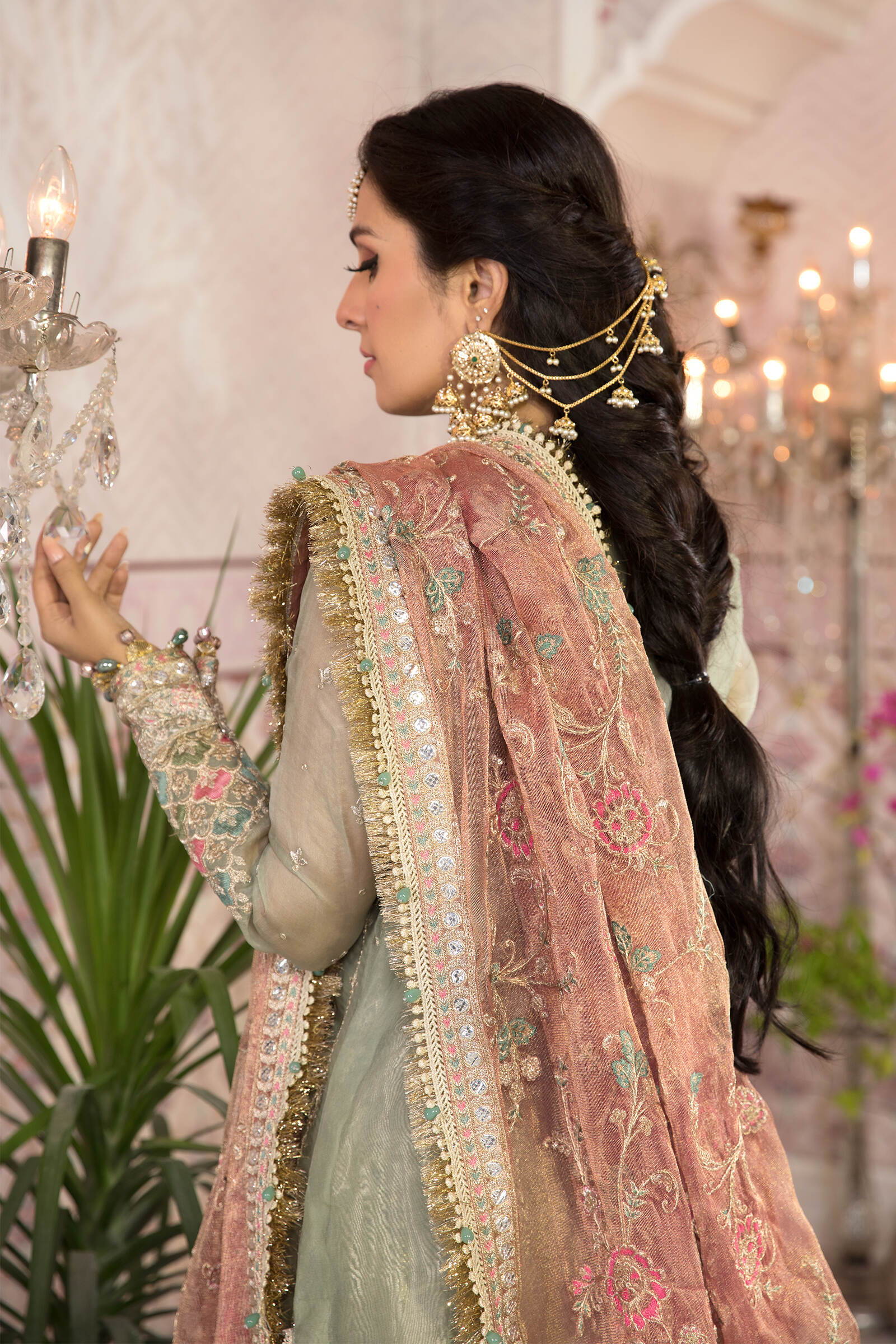 Unstitched MBROIDERED - Pistachio Green and Salmon pink (BD-2205) - Image 3