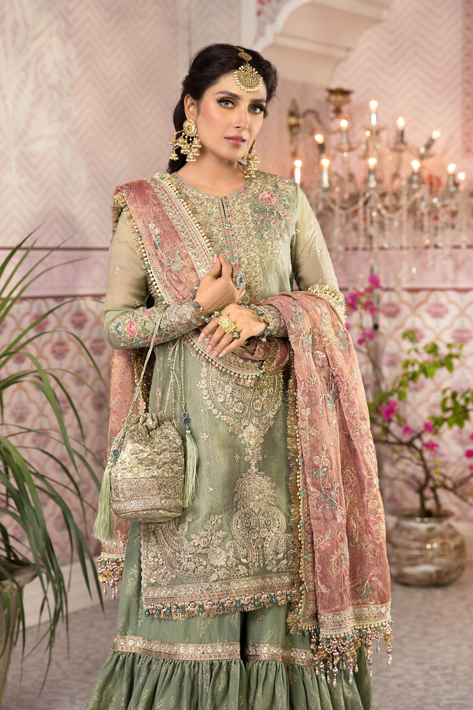 Unstitched MBROIDERED - Pistachio Green and Salmon pink (BD-2205) - Image 4
