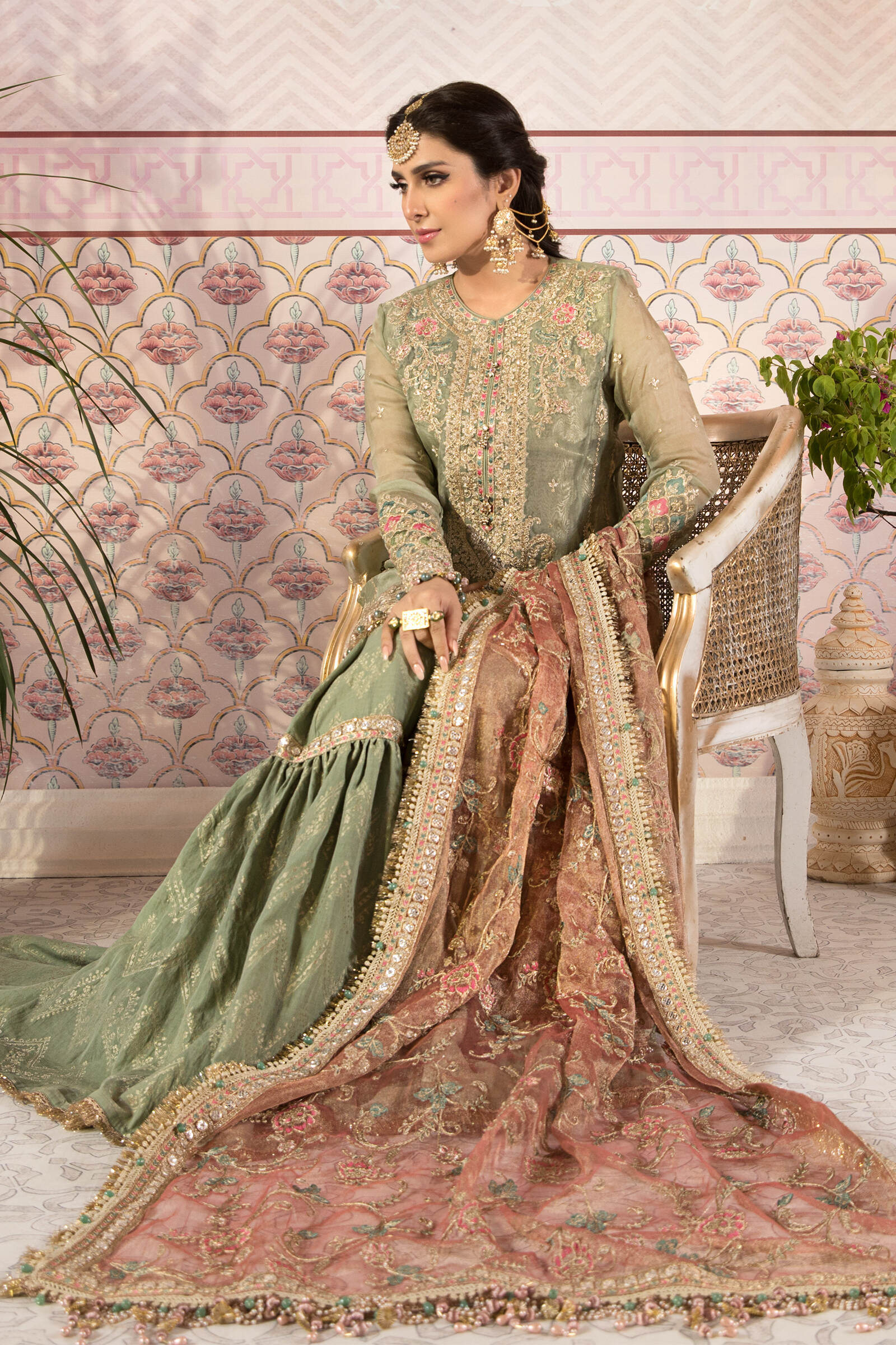 Unstitched MBROIDERED - Pistachio Green and Salmon pink (BD-2205) - Image 5