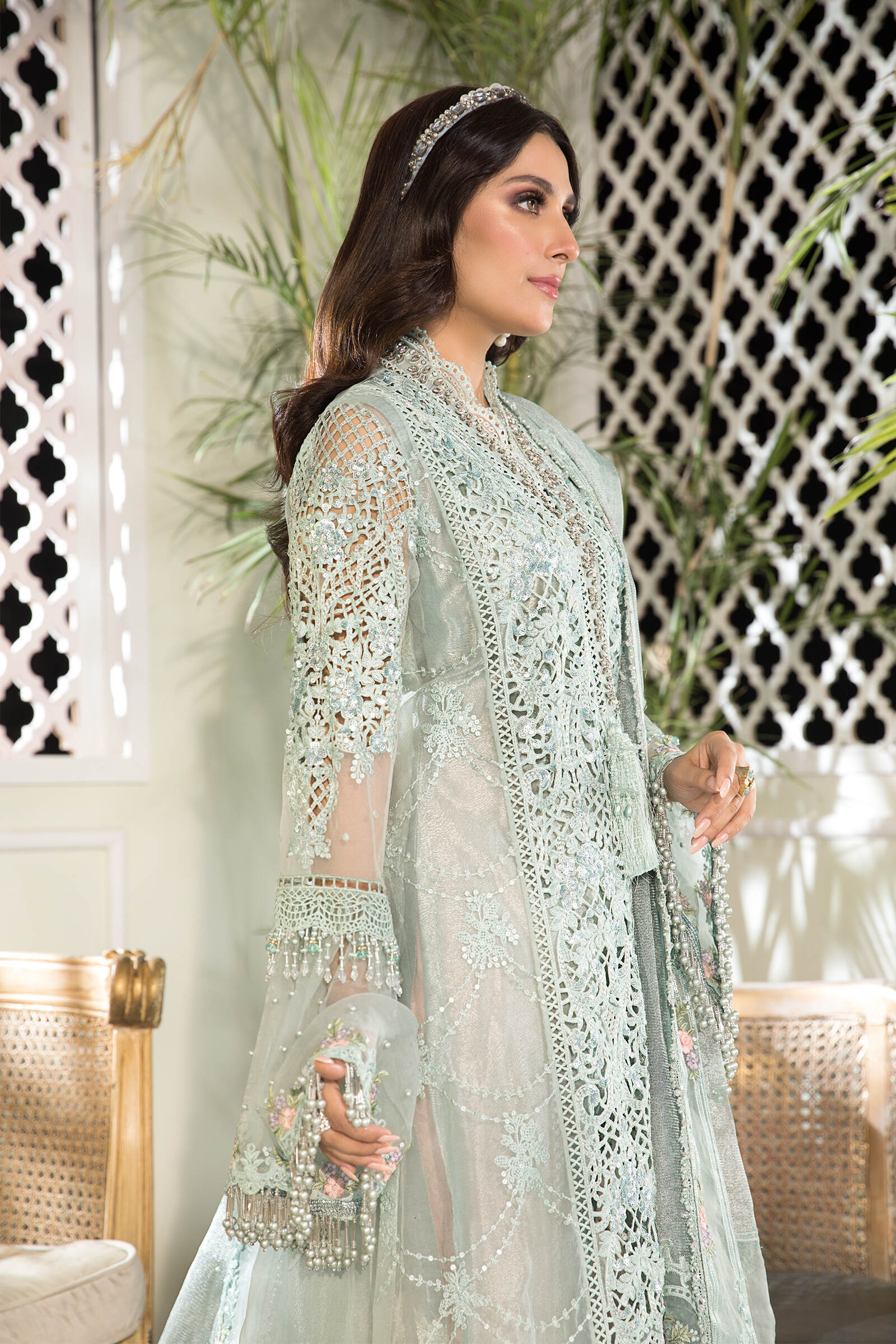 Unstitched MBROIDERED - Sky blue and Peach (BD-2206) - Image 4