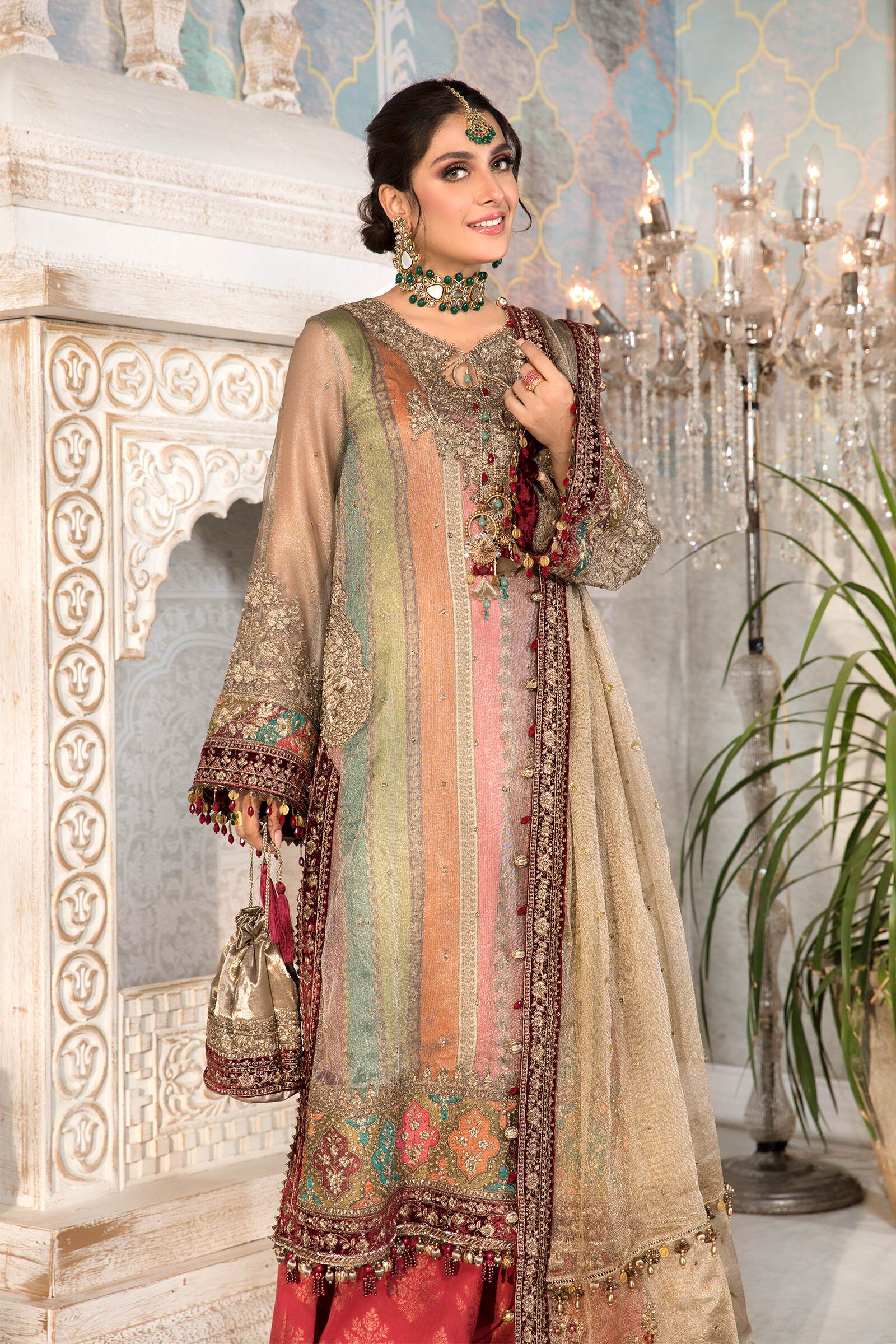 Unstitched MBROIDERED - Bronze, Maroon and Carrot pink (BD-2207) - Image 2