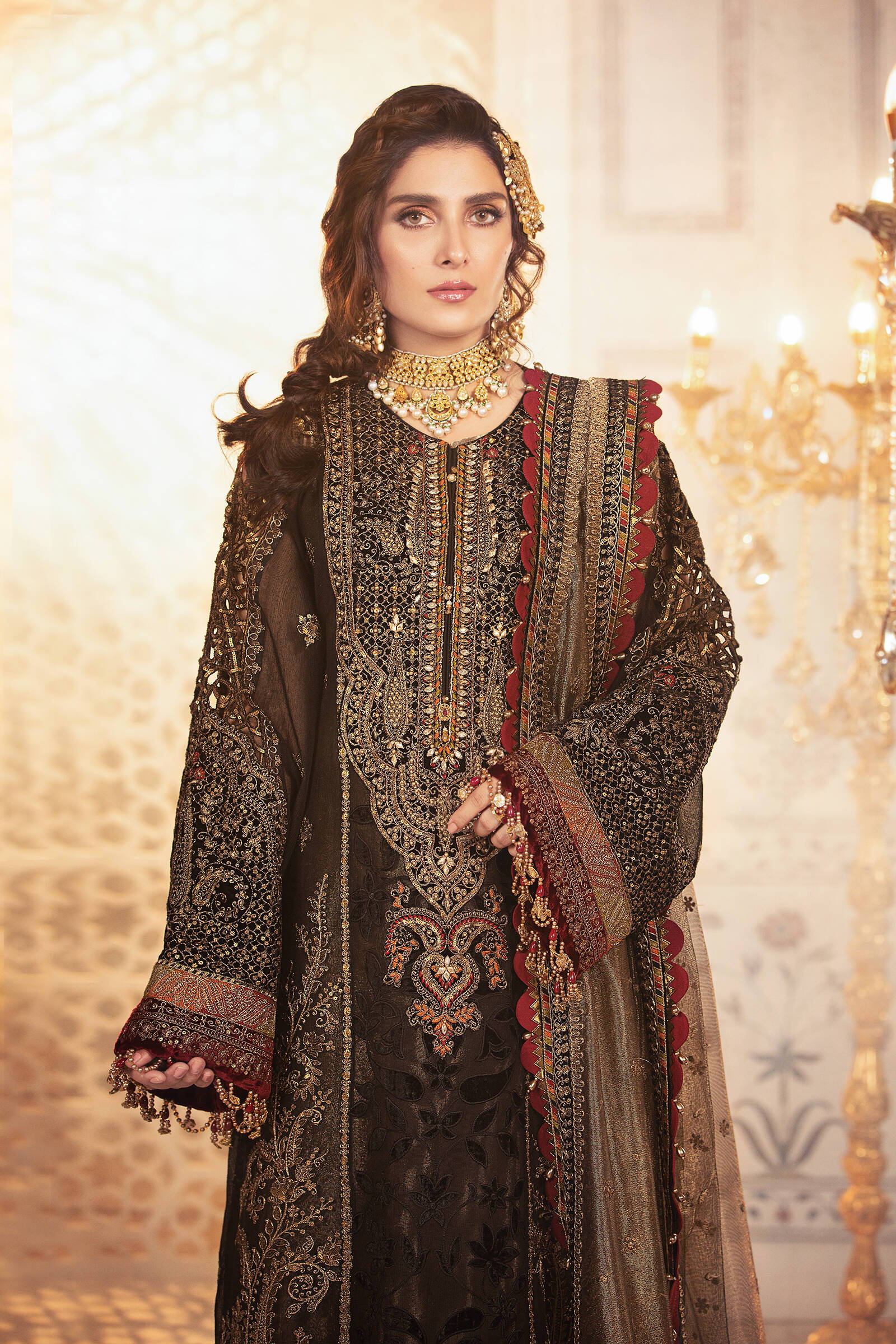 Unstitched MBROIDERED - Black and burnt gold (BD-2301) - Image 2