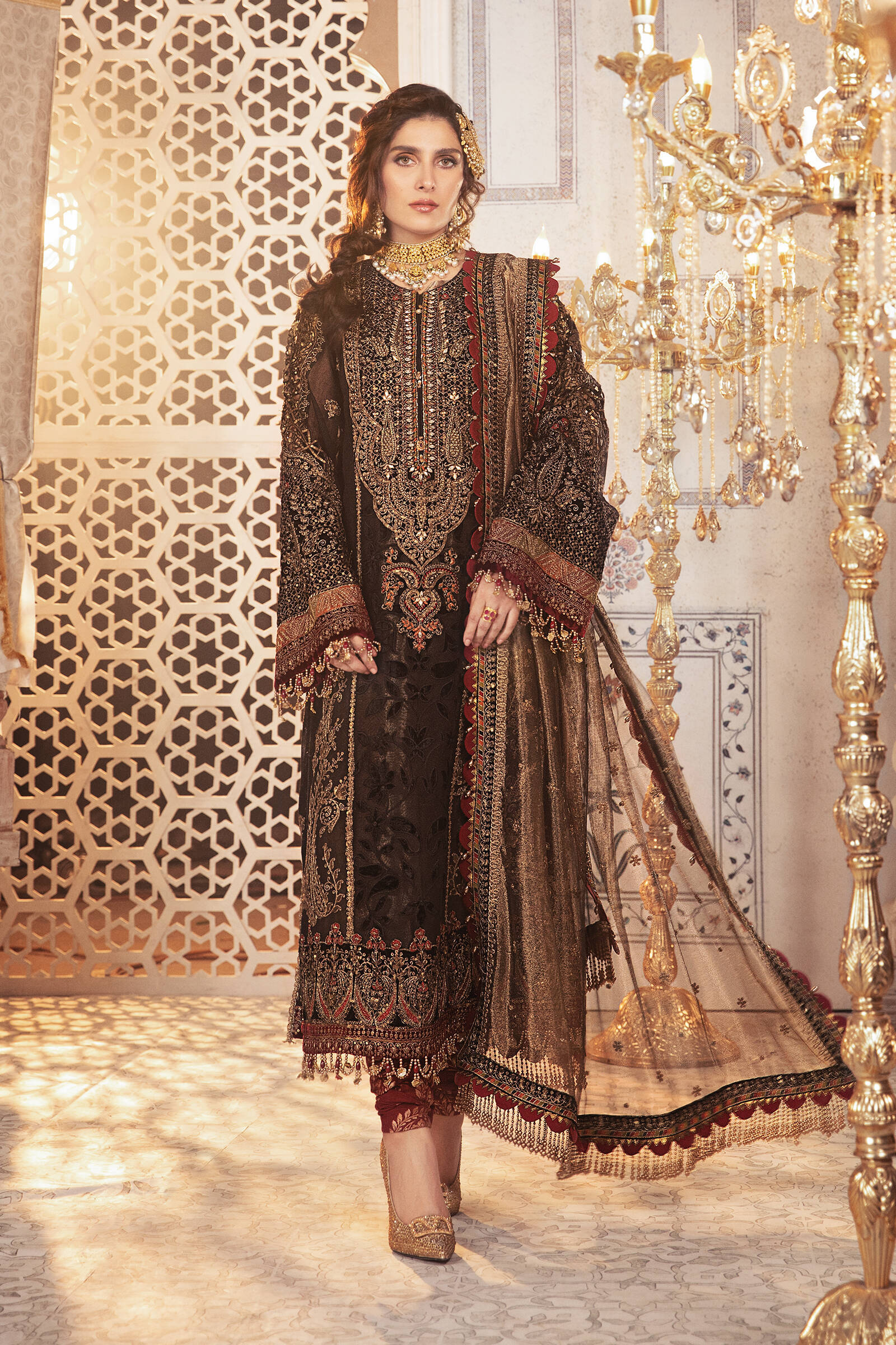 Unstitched MBROIDERED - Black and burnt gold (BD-2301) - Image 3