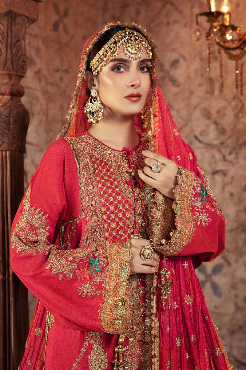 Unstitched MBROIDERED - Aqua and Salmon pink (BD-2302) - Image 2