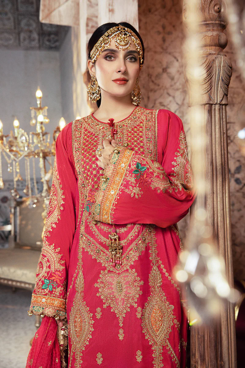 Unstitched MBROIDERED - Aqua and Salmon pink (BD-2302) - Image 4