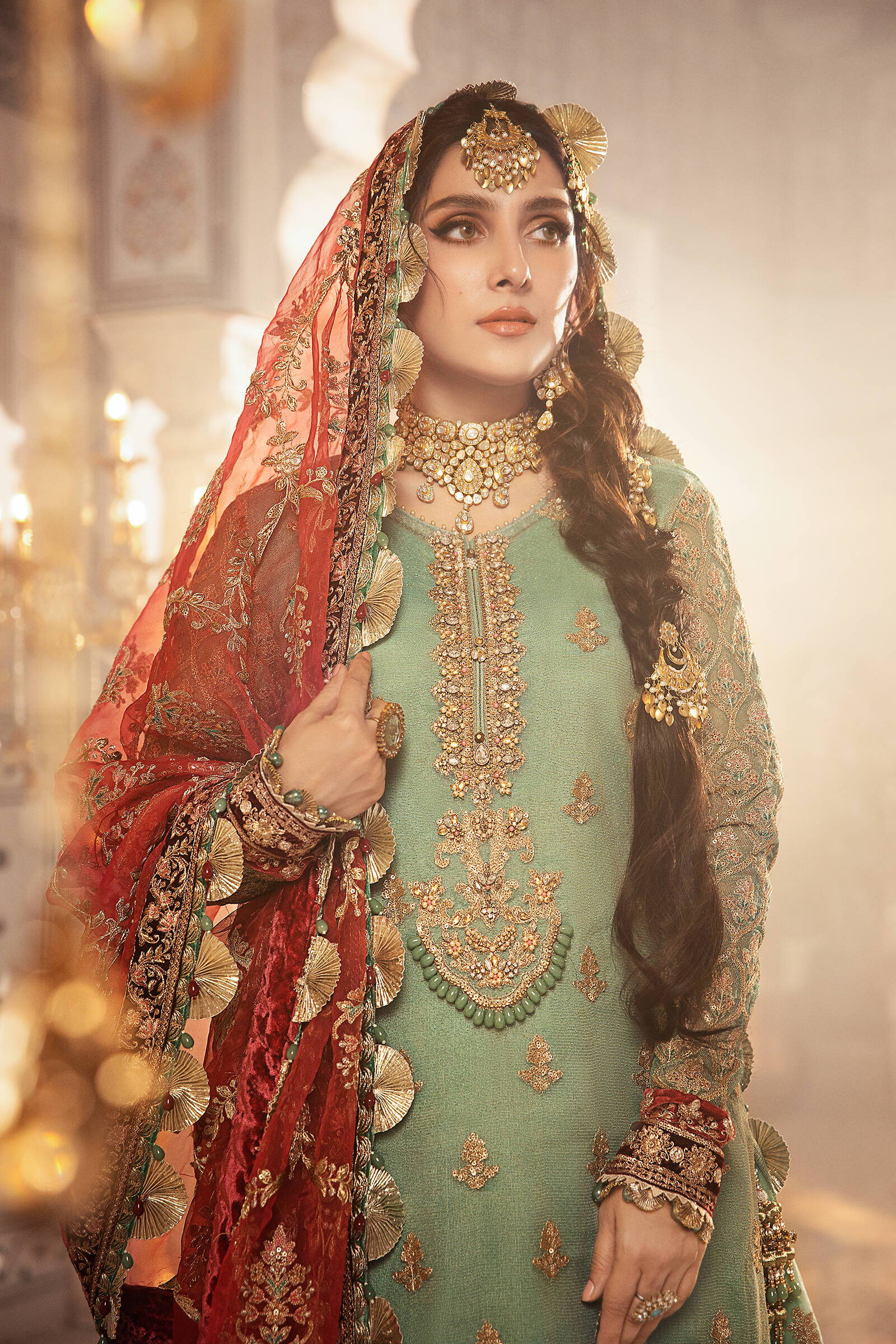 Unstitched MBROIDERED - Coral in Sea green (BD-2303) - Image 2