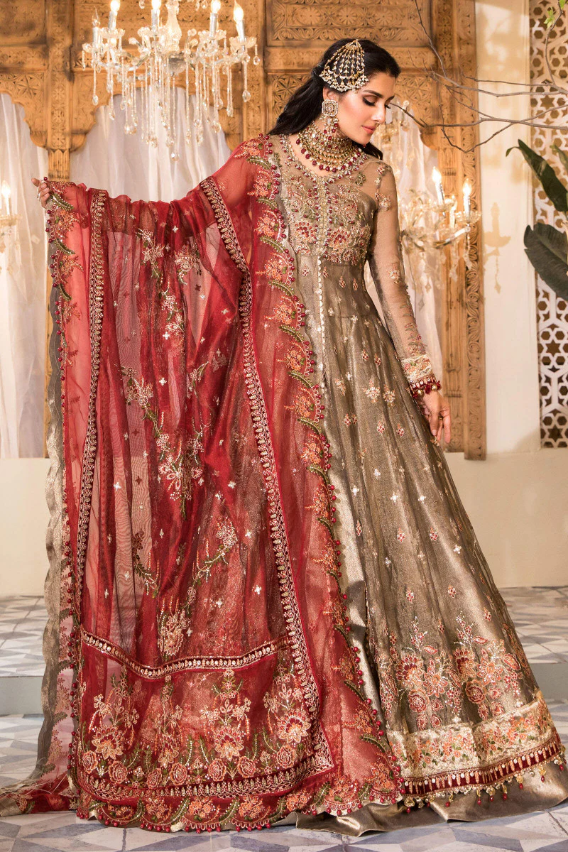 Unstitched MBROIDERED - Burnt Gold and Maroon (BD-2401) - Image 4