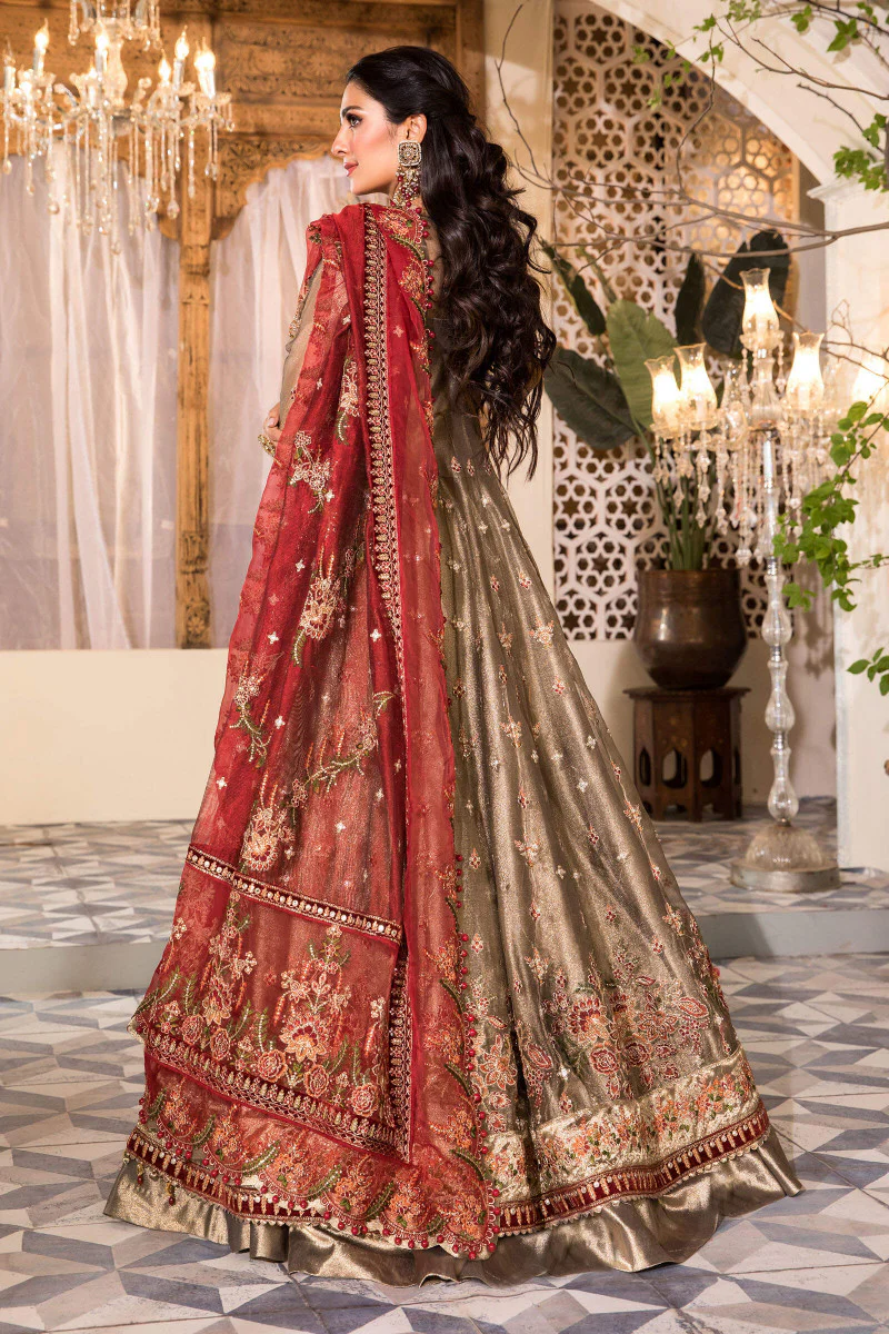 Unstitched MBROIDERED - Burnt Gold and Maroon (BD-2401) - Image 5