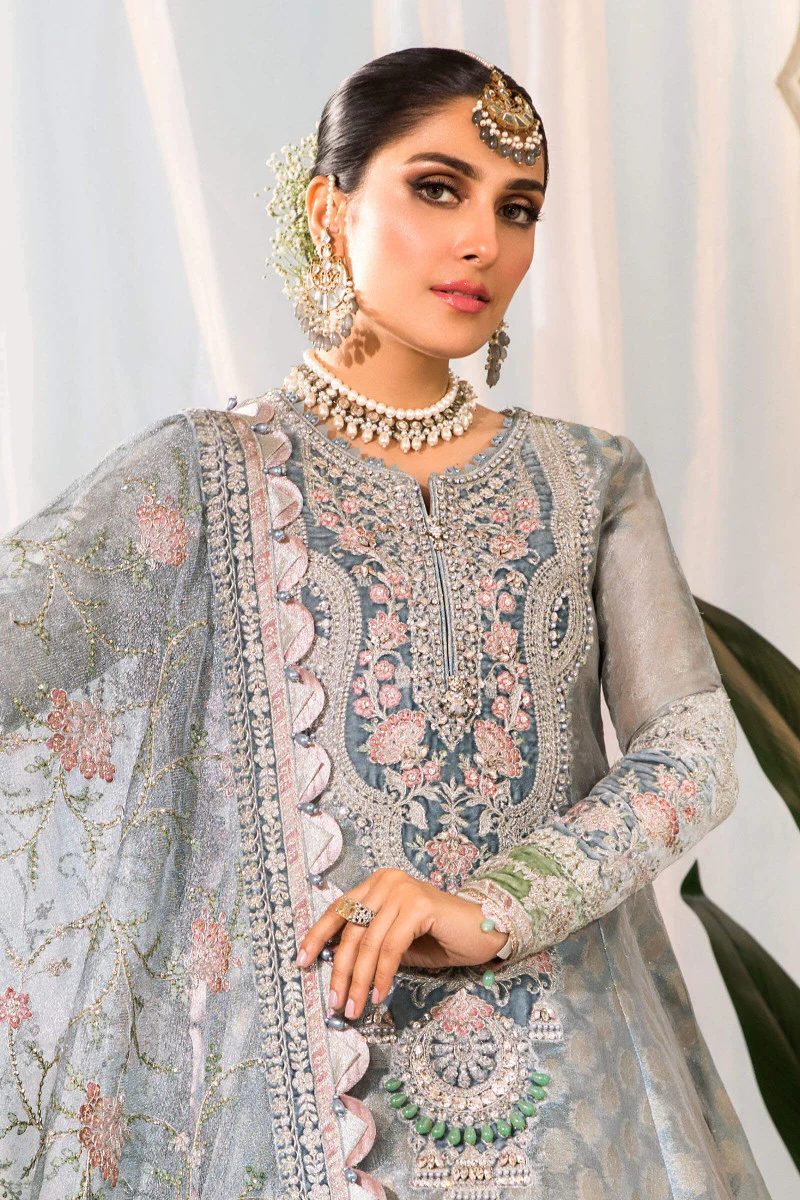 Unstitched MBROIDERED - Pearl Blue and Ash Pink (BD-2403) - Image 2