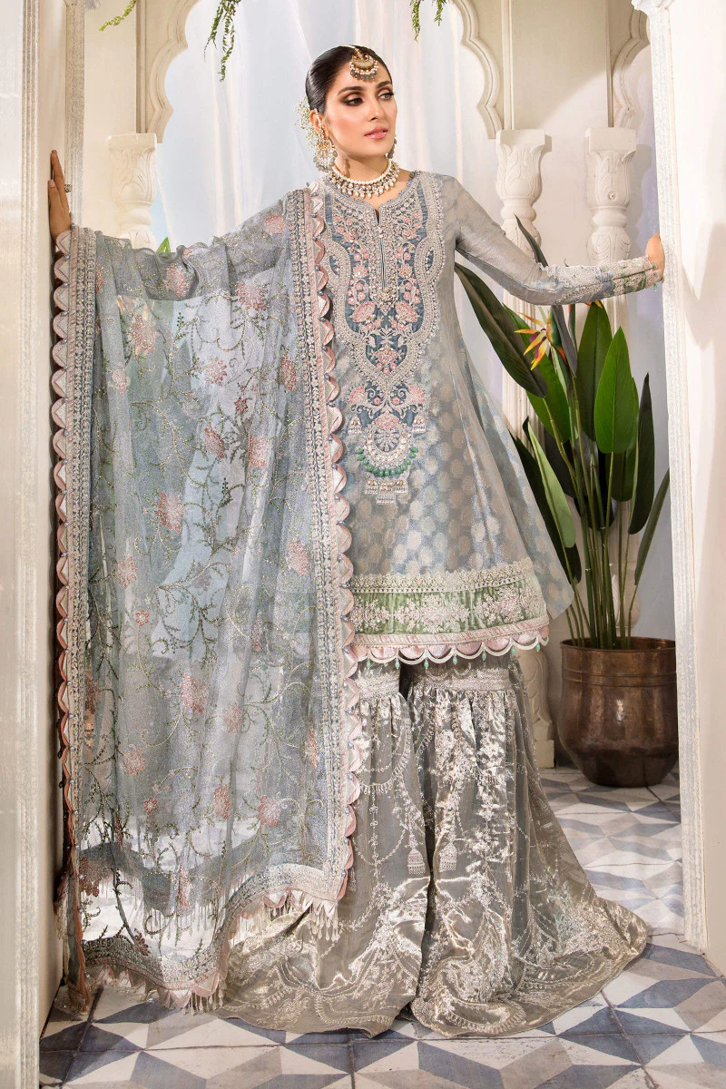 Unstitched MBROIDERED - Pearl Blue and Ash Pink (BD-2403) - Image 3