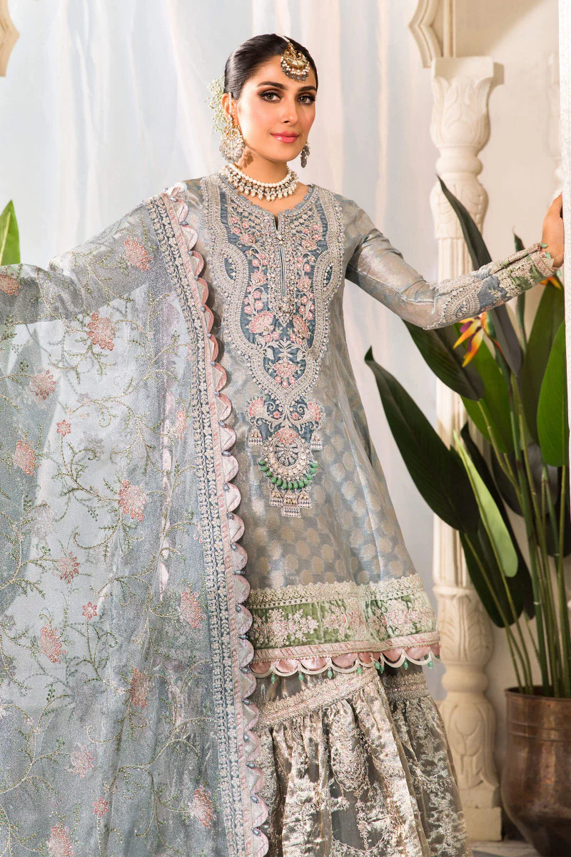 Unstitched MBROIDERED - Pearl Blue and Ash Pink (BD-2403) - Image 4