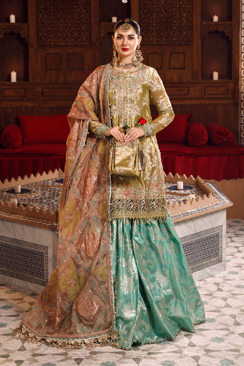 Unstitched MBROIDERED - Salmon and Leaf Green (BD-2503) - Image 2