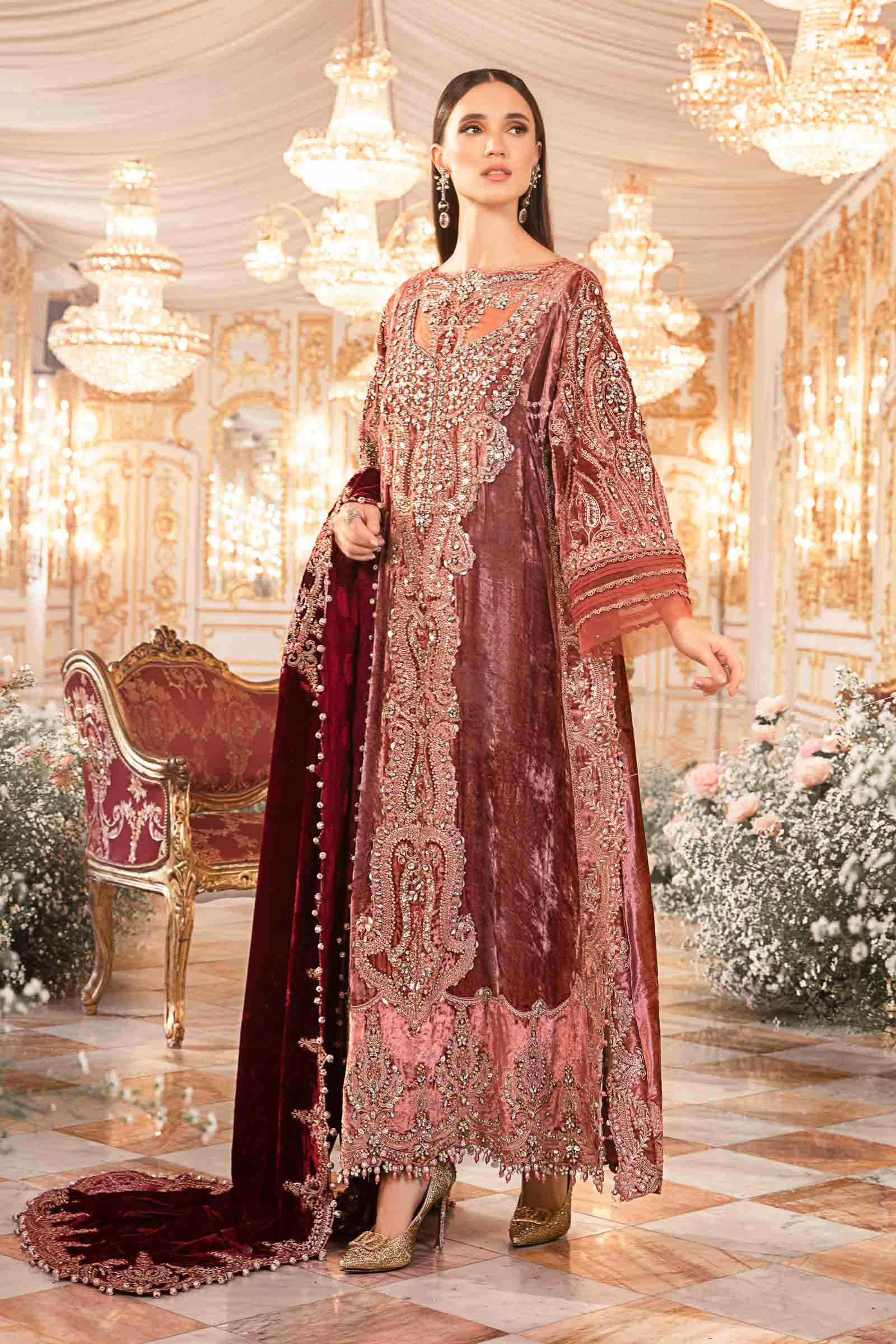 Unstitched Mbroidered | Salmon Pink BD-2701 - Image 14