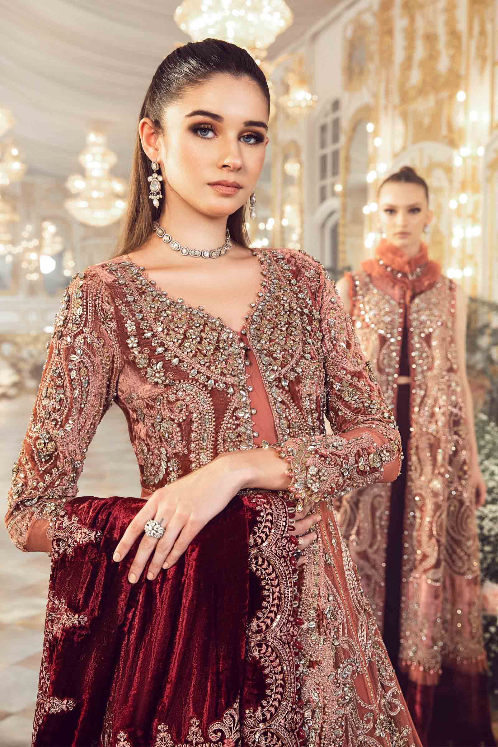 Unstitched Mbroidered | Salmon Pink BD-2701 - Image 2