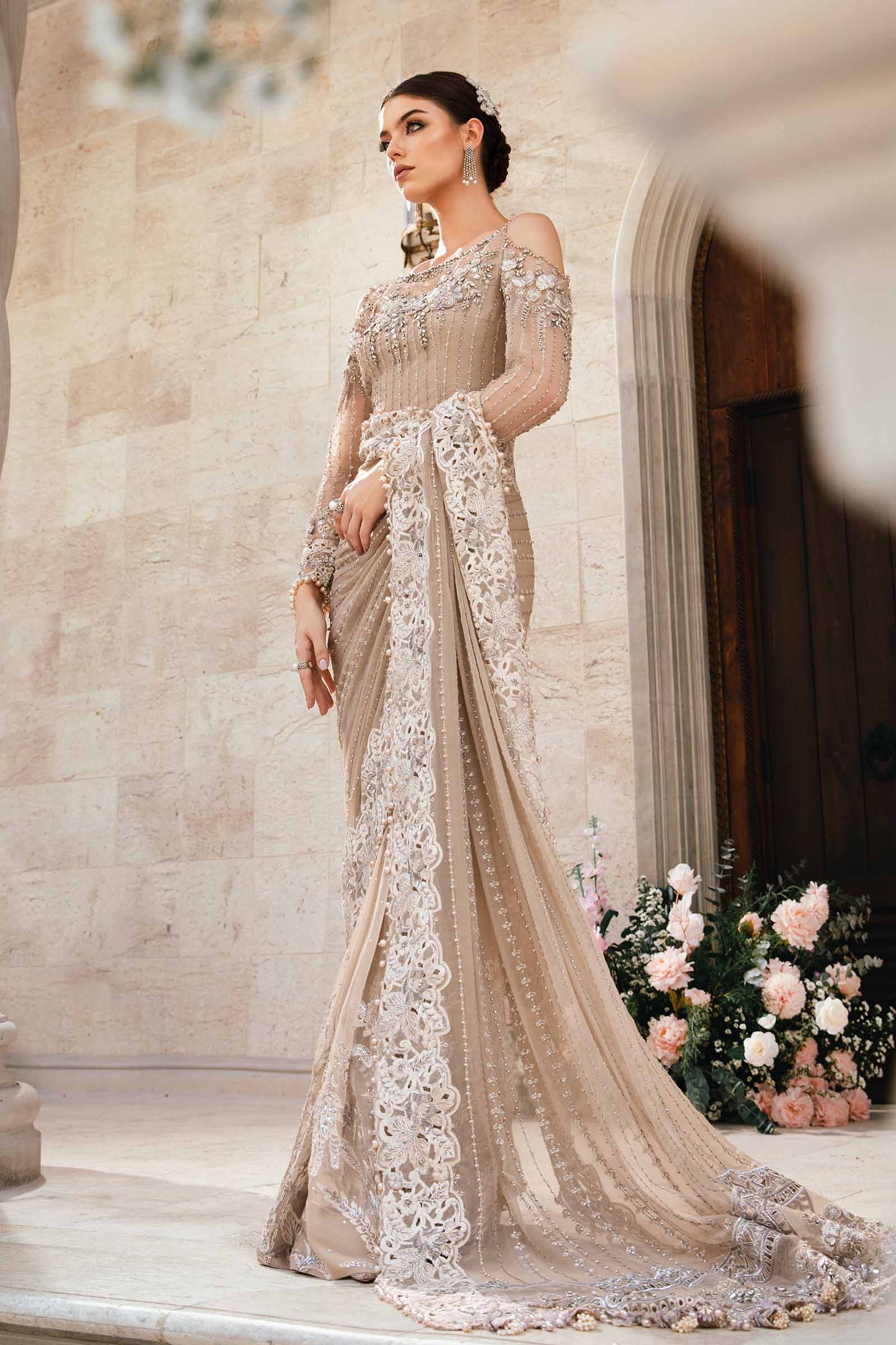 Unstitched Embroidered Saree | BD-2801 - Image 12