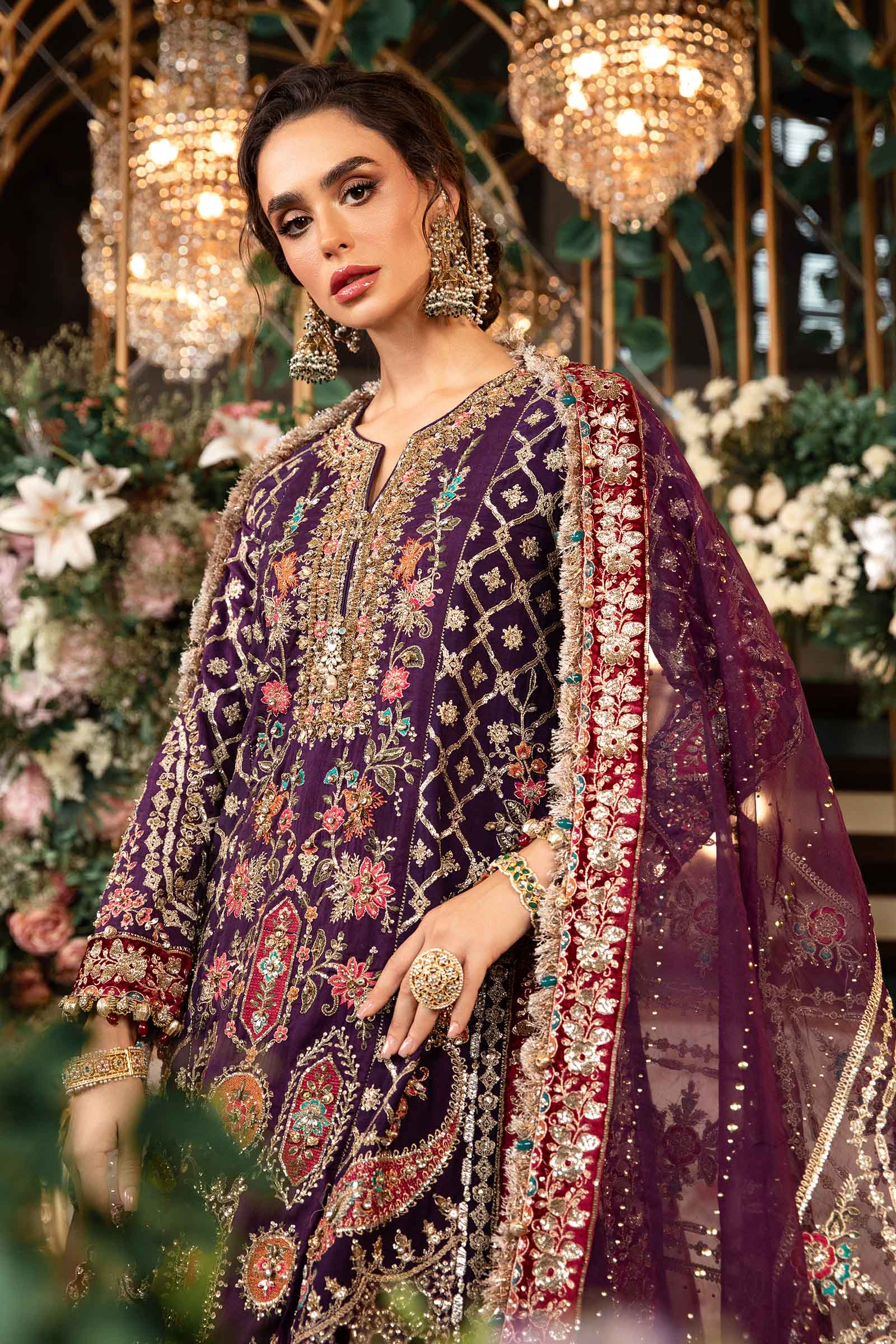 3 Piece Unstitched Embroidered Raw Silk Suit | BD-2903 - Image 2