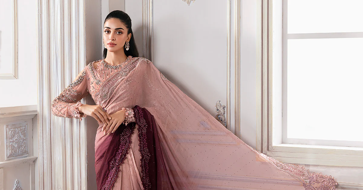 Unstitched Embroidered Chiffon Saree | BD-3001 - Image 14