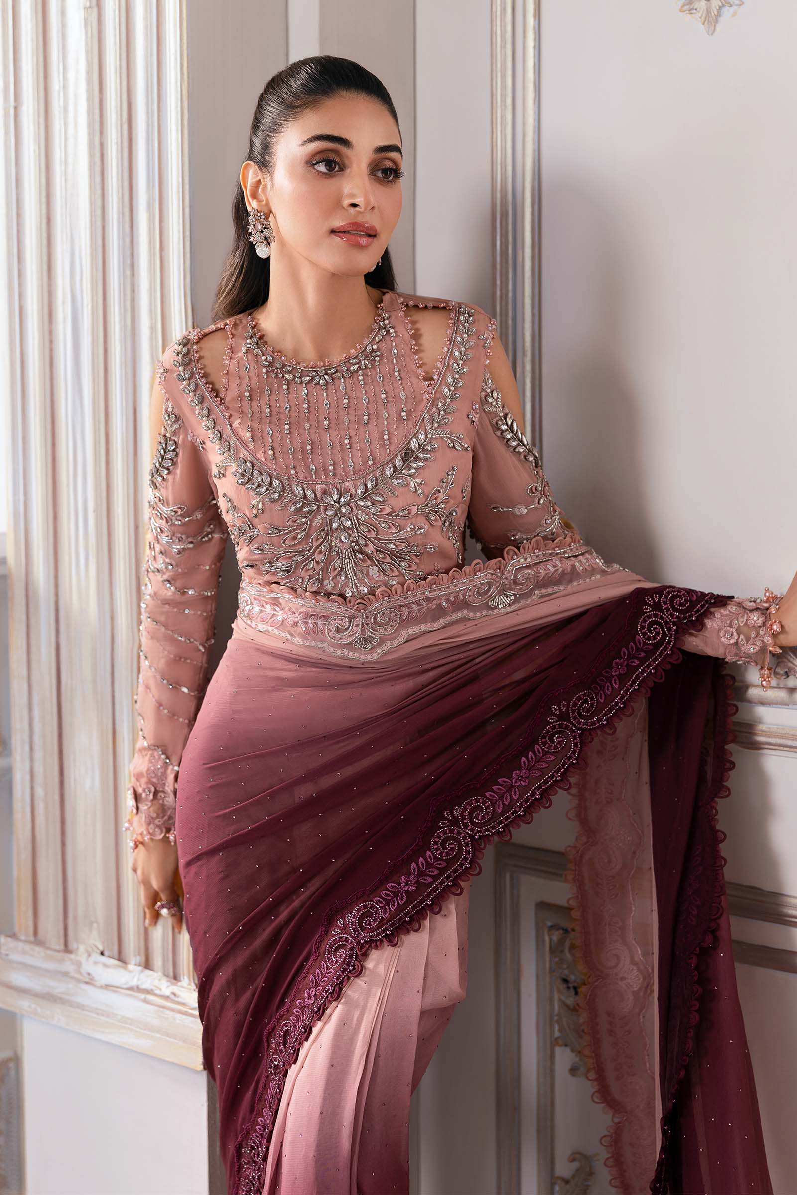 Unstitched Embroidered Chiffon Saree | BD-3001 - Image 3