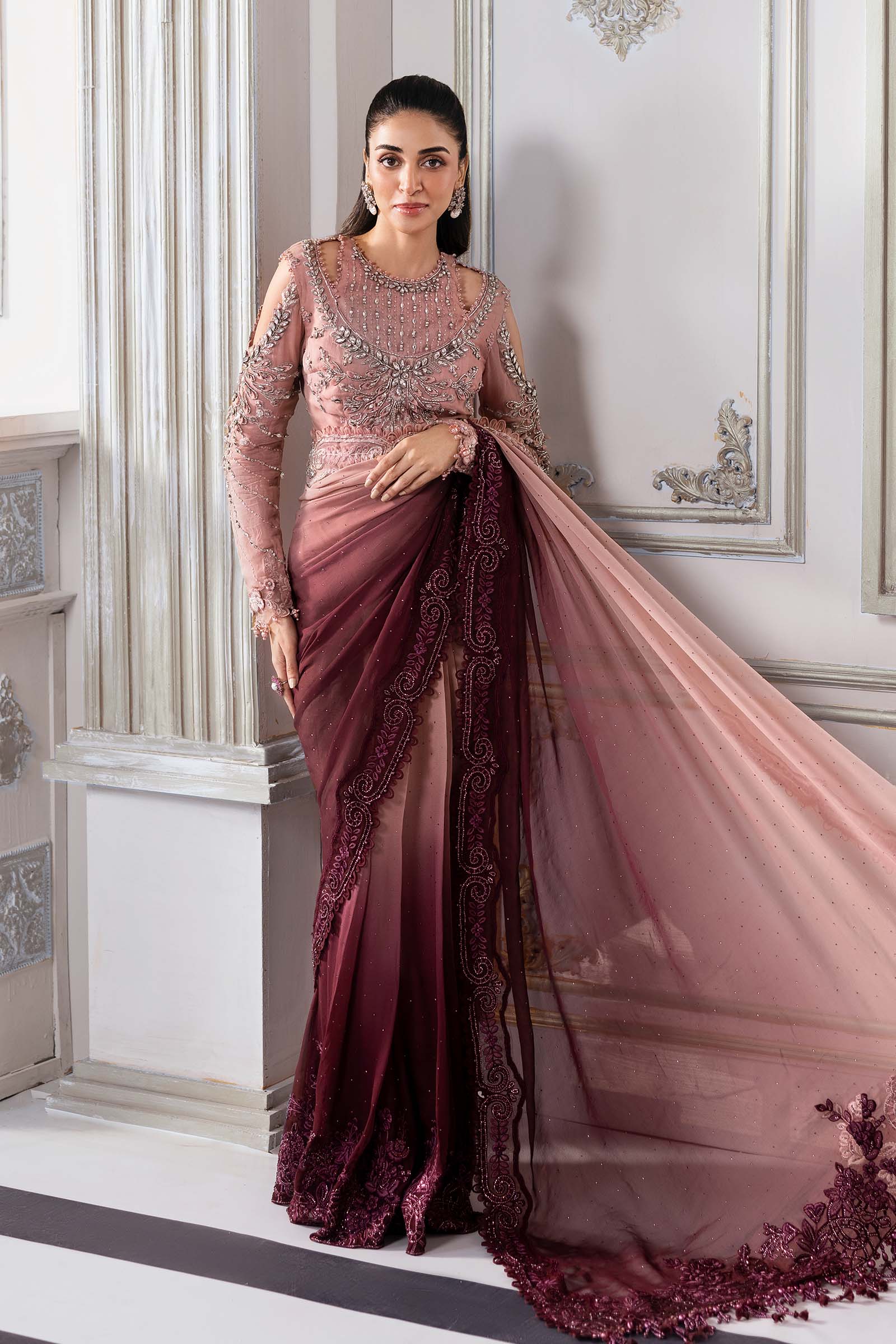 Unstitched Embroidered Chiffon Saree | BD-3001 - Image 4
