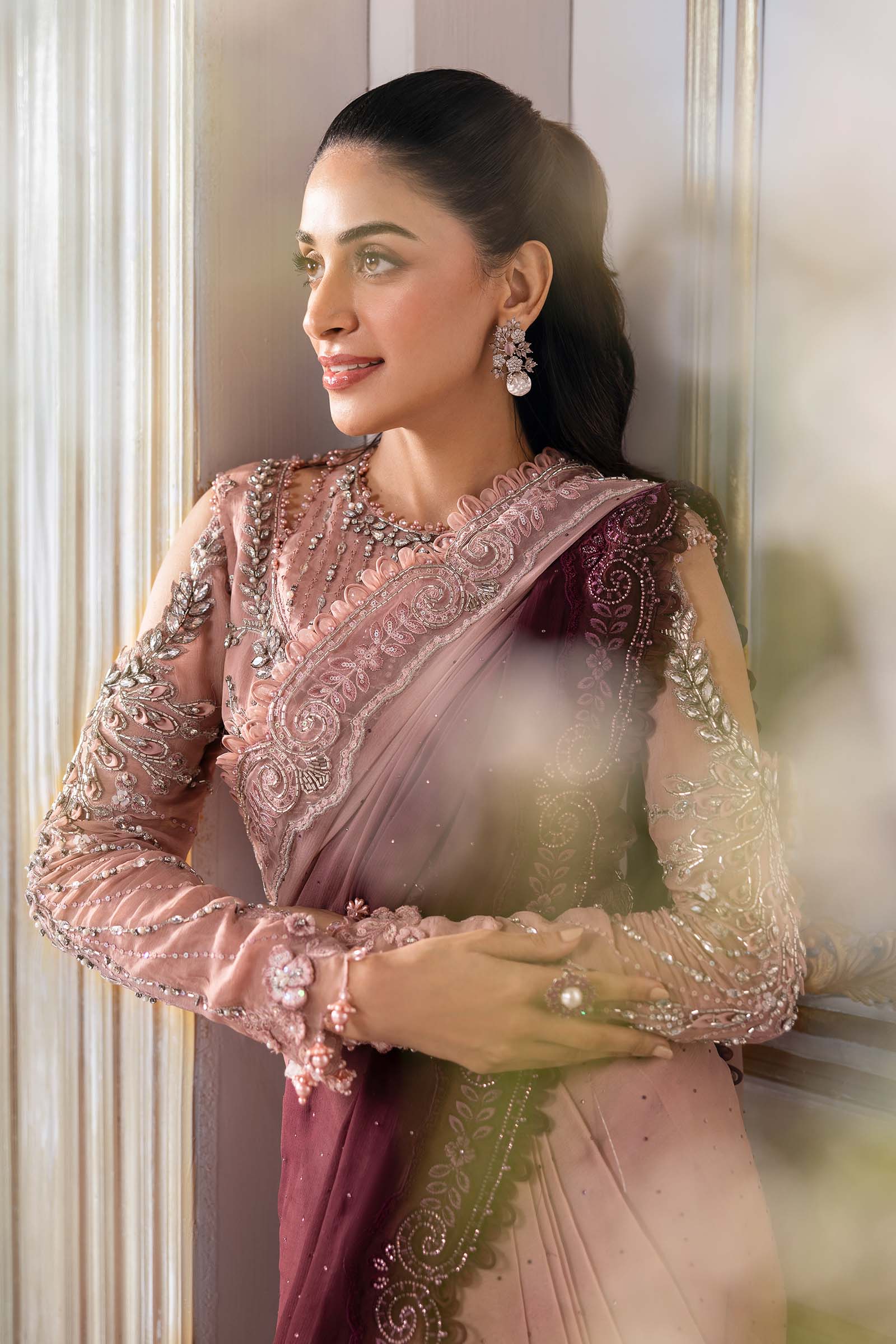Unstitched Embroidered Chiffon Saree | BD-3001 - Image 5