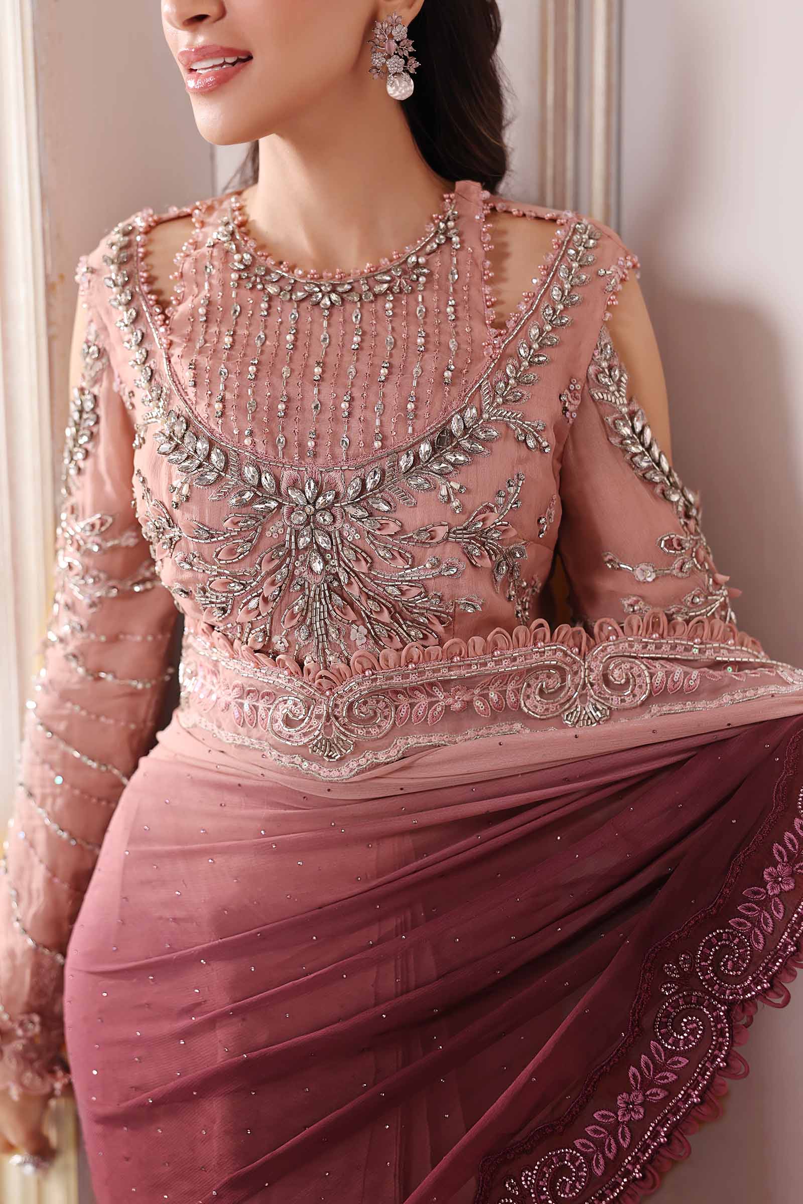 Unstitched Embroidered Chiffon Saree | BD-3001 - Image 6
