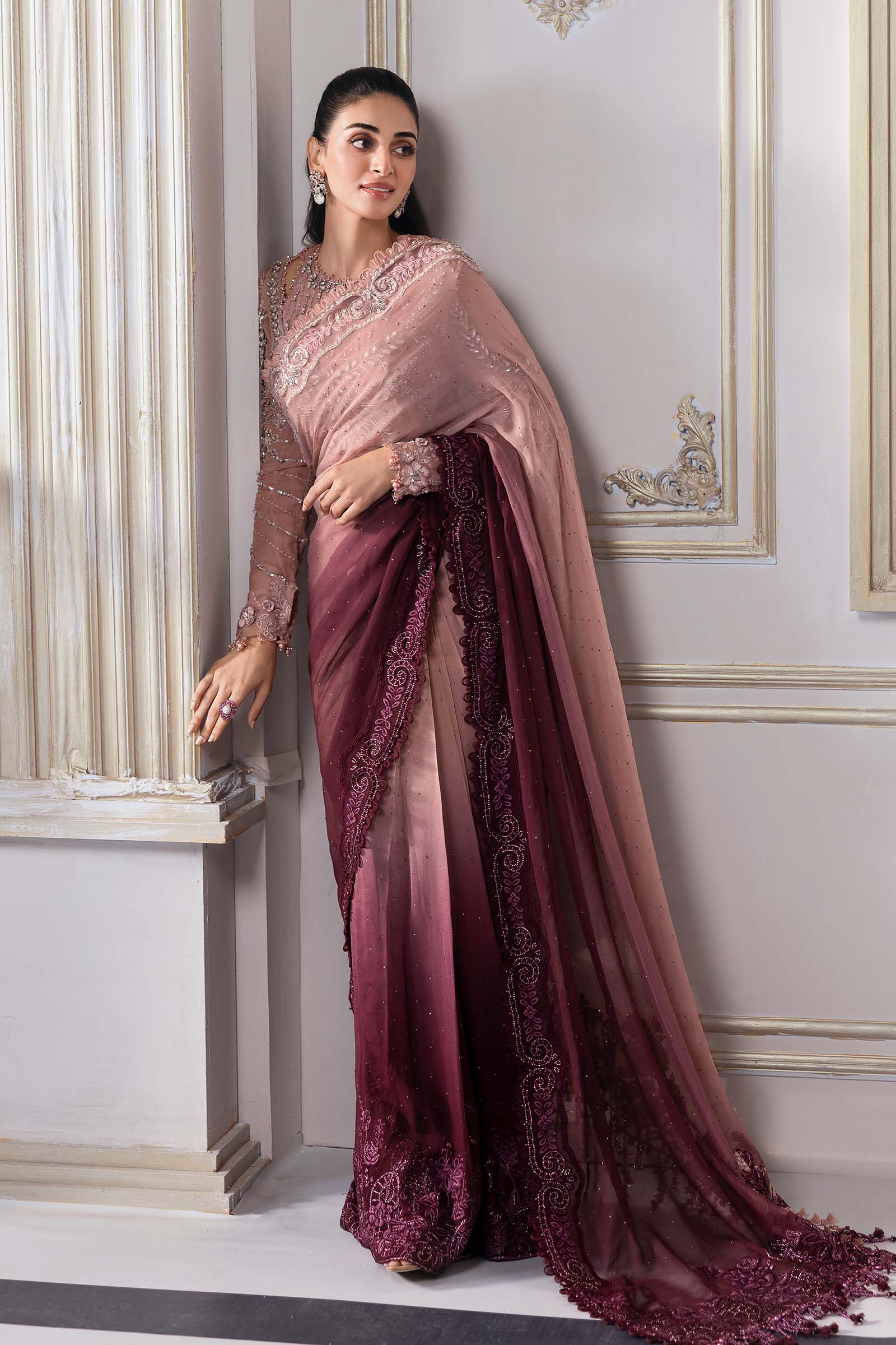 Unstitched Embroidered Chiffon Saree | BD-3001 - Image 7