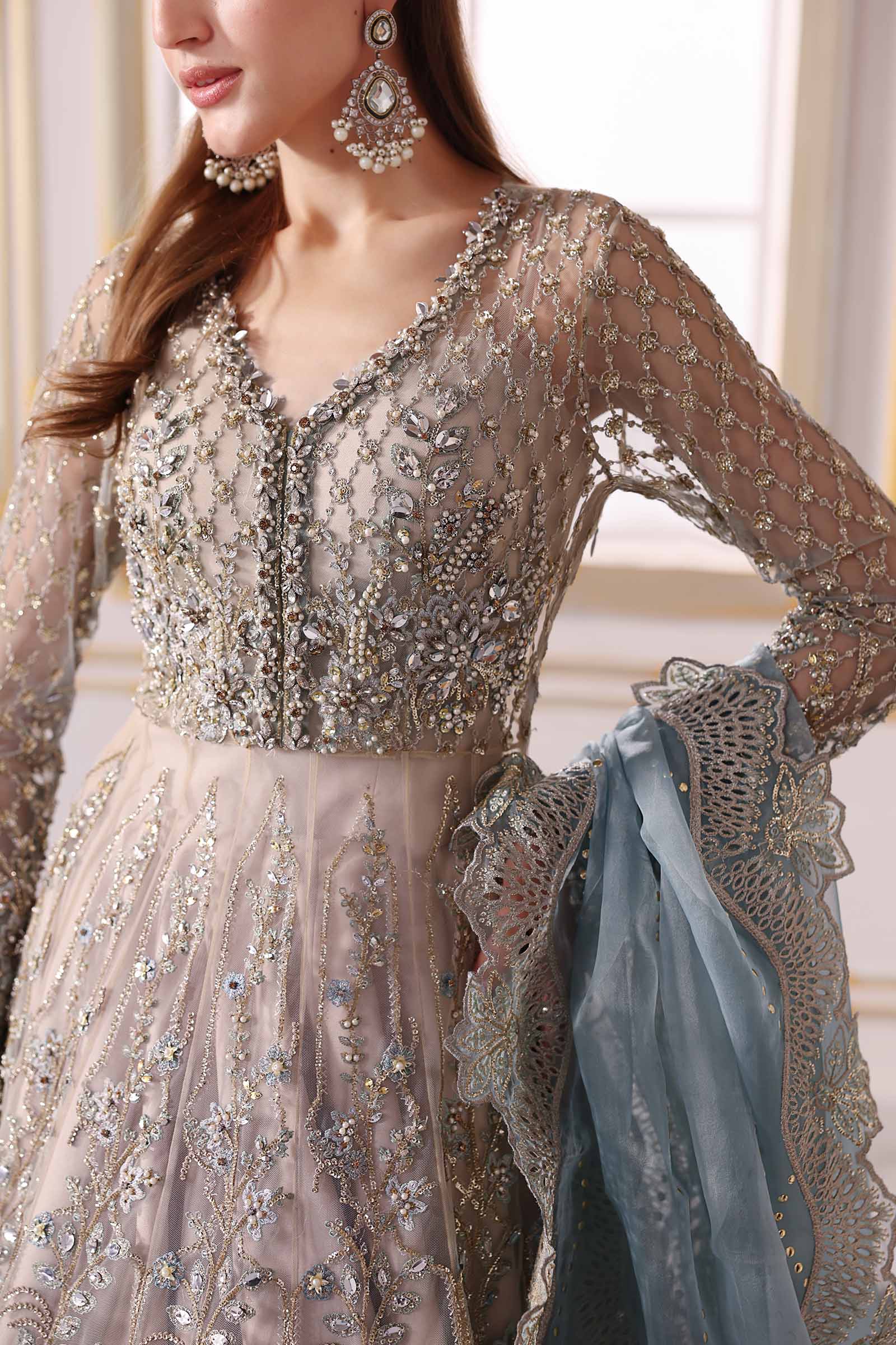 3 Piece Unstitched Embroidered Net Suit | BD-3002 - Image 10