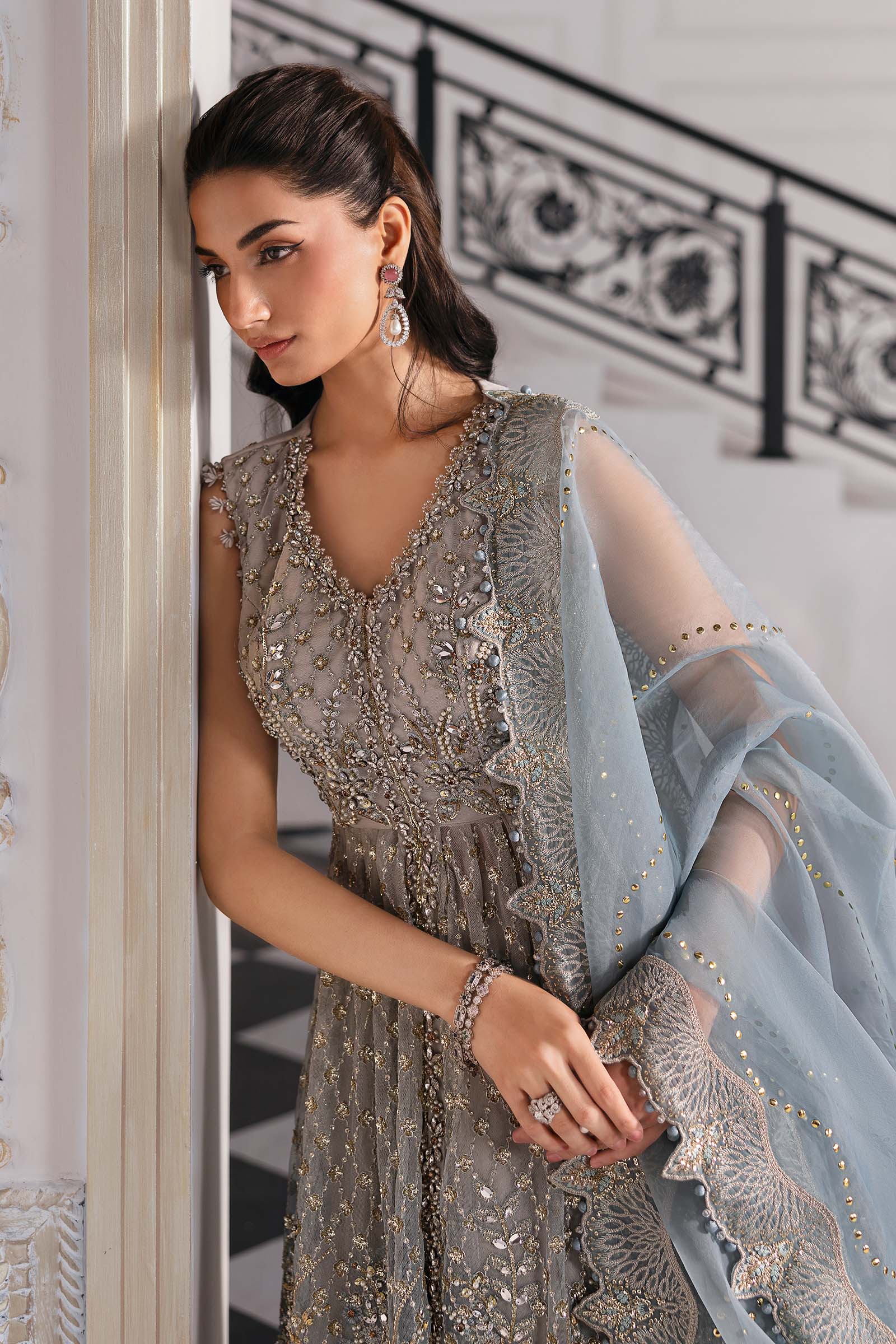 3 Piece Unstitched Embroidered Net Suit | BD-3002 - Image 12