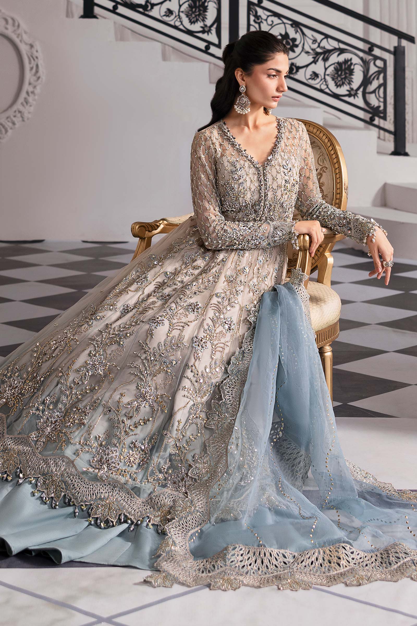 3 Piece Unstitched Embroidered Net Suit | BD-3002 - Image 14