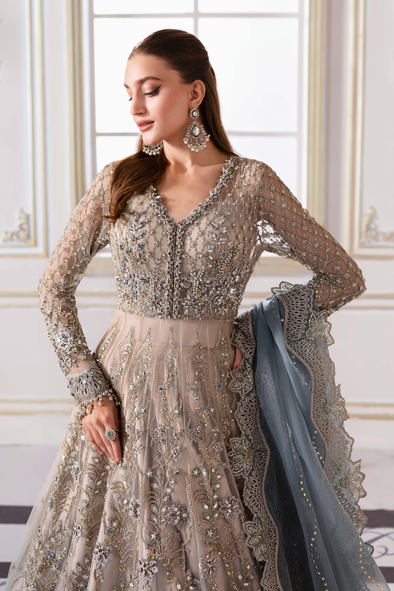 3 Piece Unstitched Embroidered Net Suit | BD-3002 - Image 3