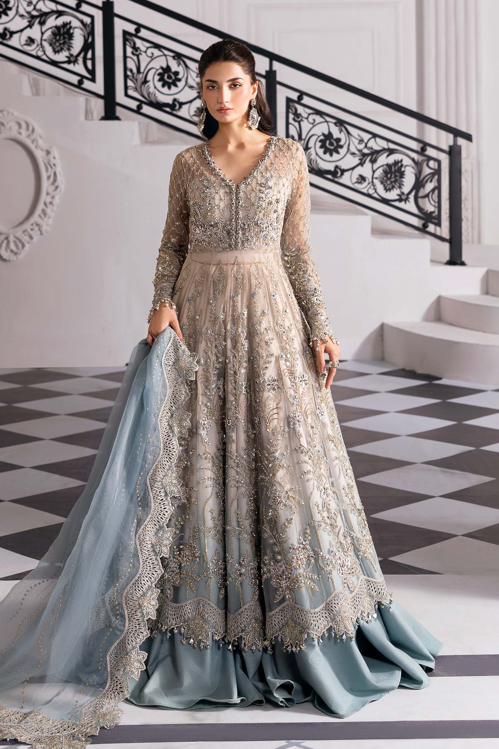 3 Piece Unstitched Embroidered Net Suit | BD-3002 - Image 4