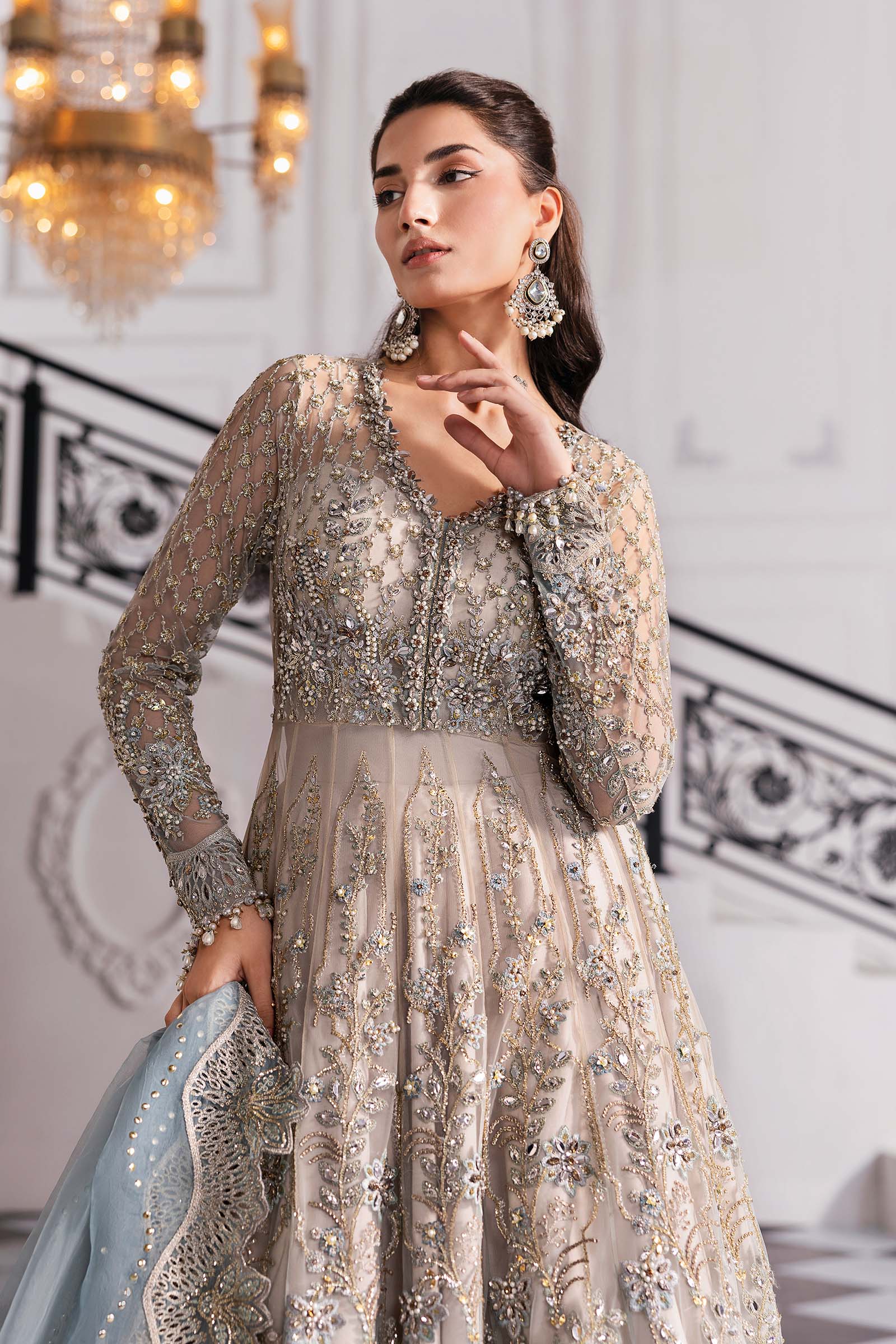 3 Piece Unstitched Embroidered Net Suit | BD-3002 - Image 5