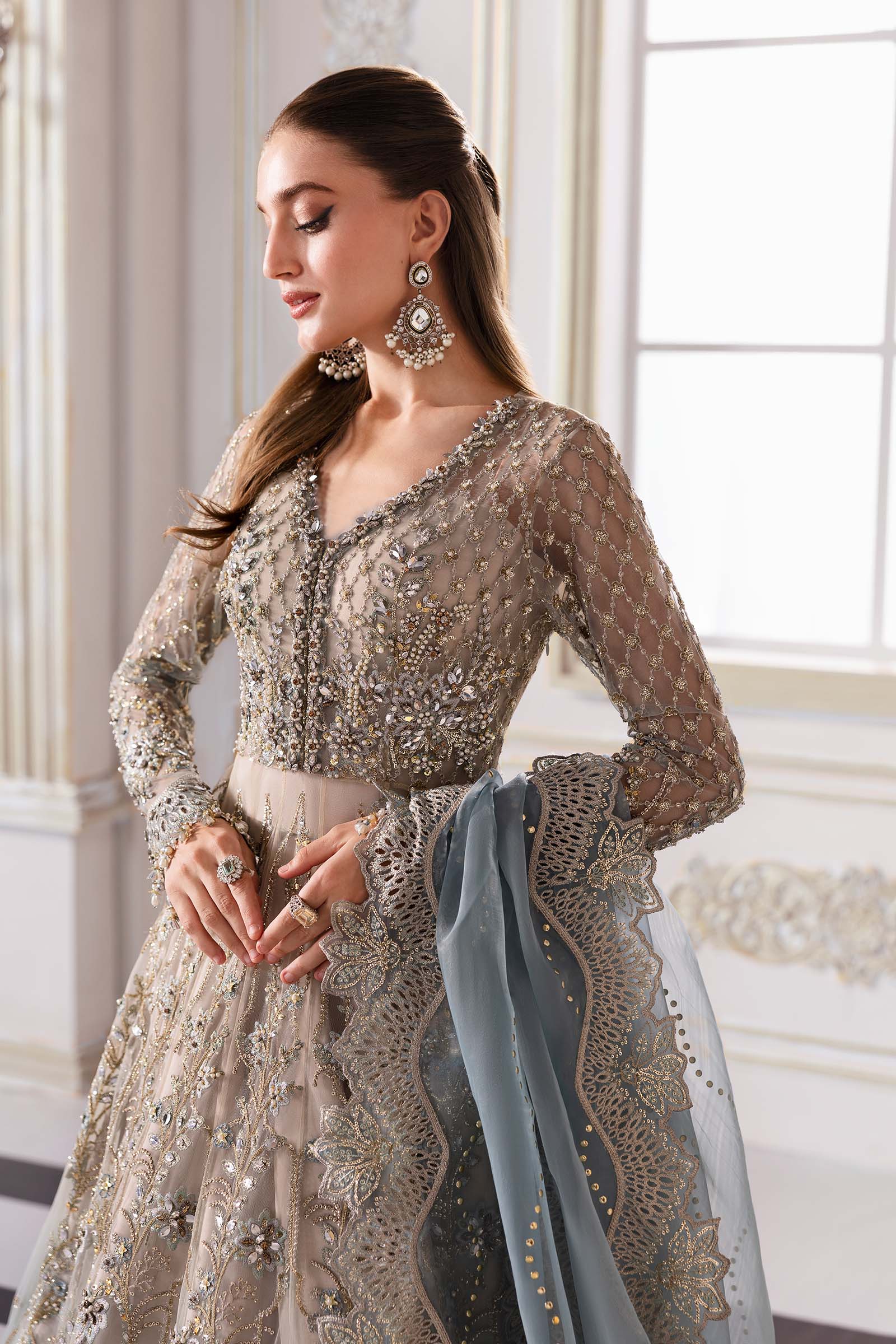 3 Piece Unstitched Embroidered Net Suit | BD-3002 - Image 6