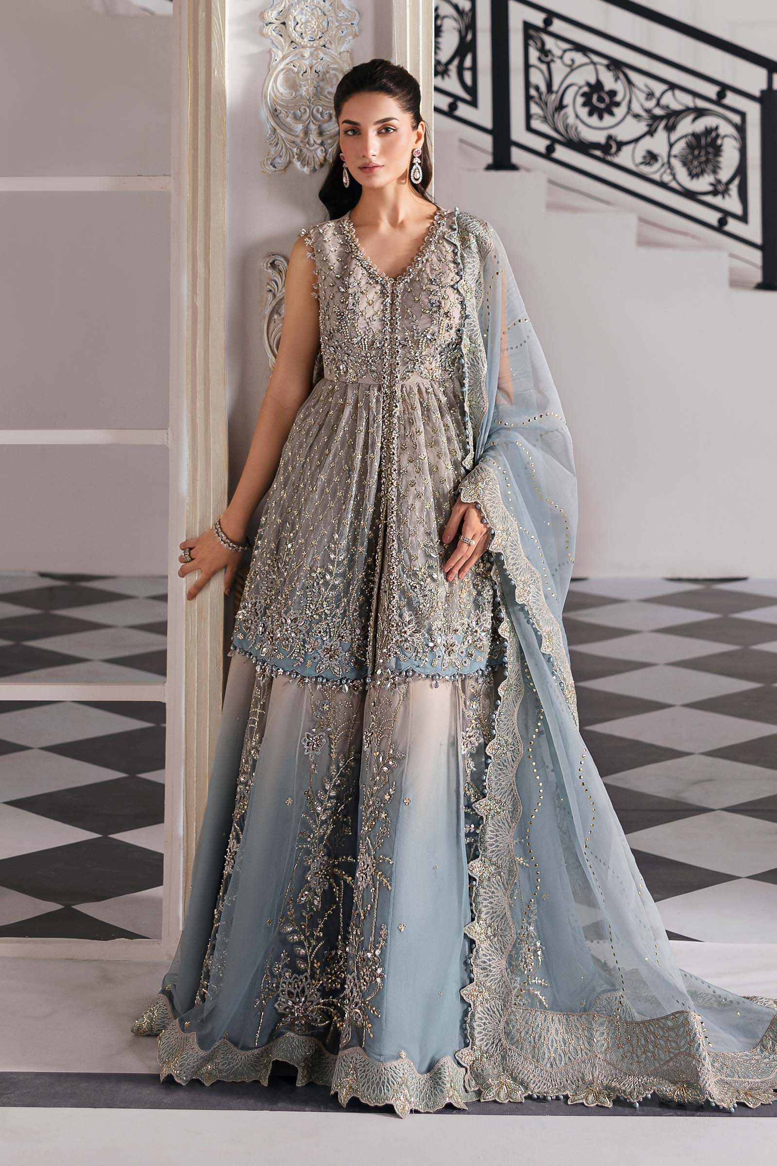 3 Piece Unstitched Embroidered Net Suit | BD-3002 - Image 7
