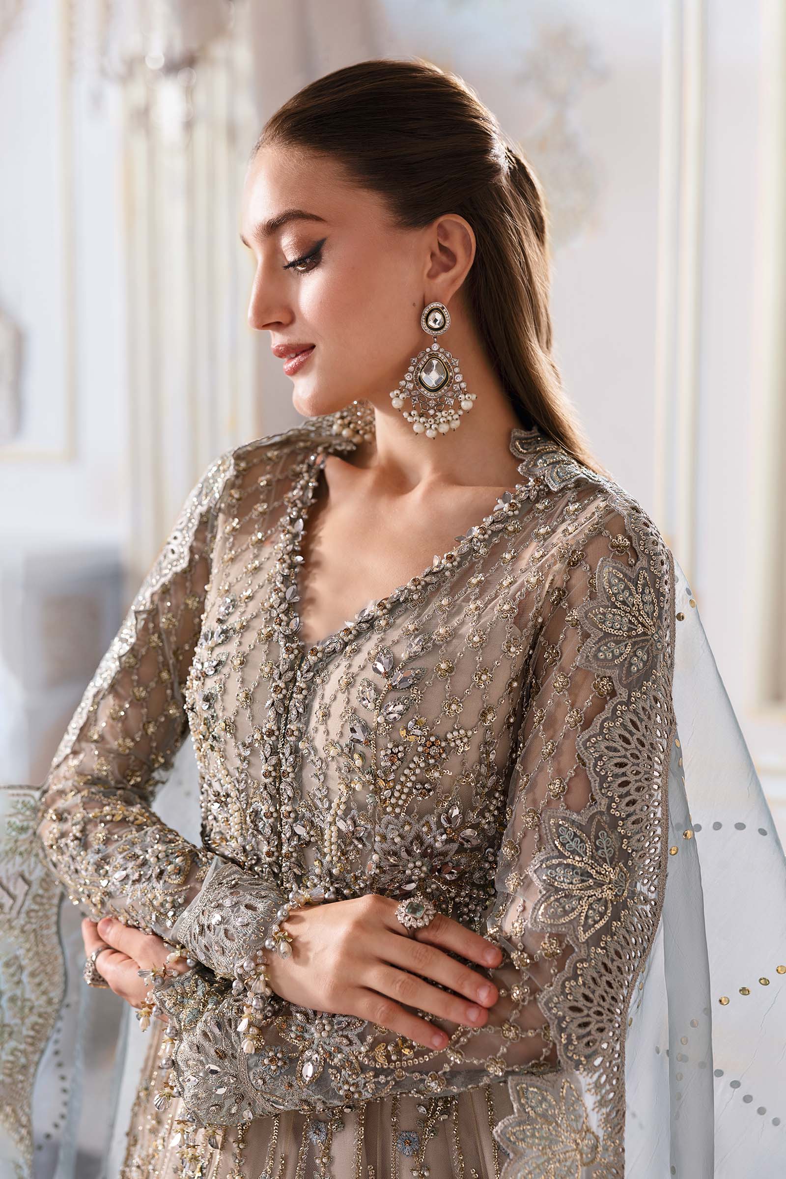 3 Piece Unstitched Embroidered Net Suit | BD-3002 - Image 8