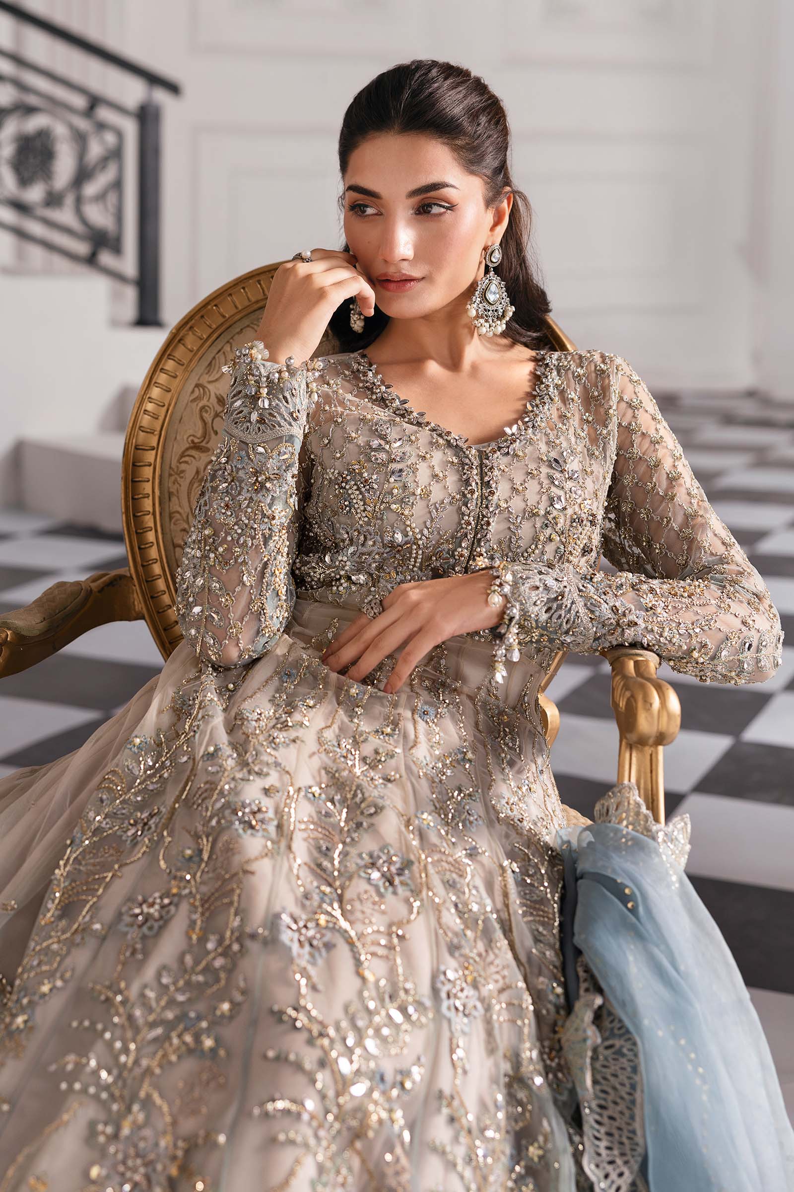 3 Piece Unstitched Embroidered Net Suit | BD-3002 - Image 9