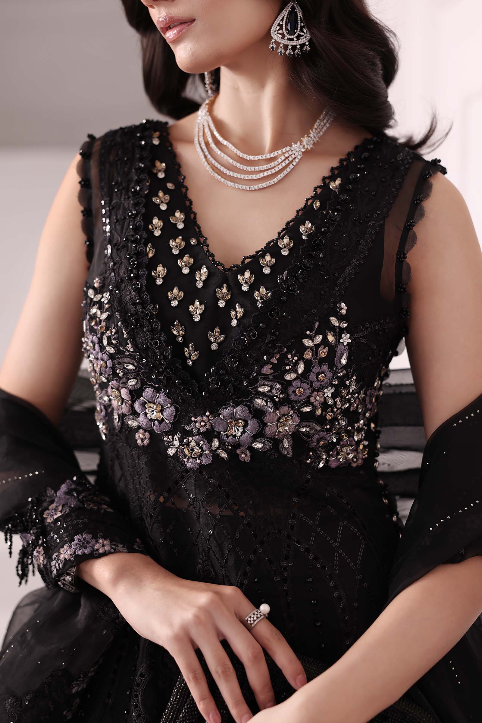 3 Piece Unstitched Embroidered Organza Suit | BD-3004 - Image 15