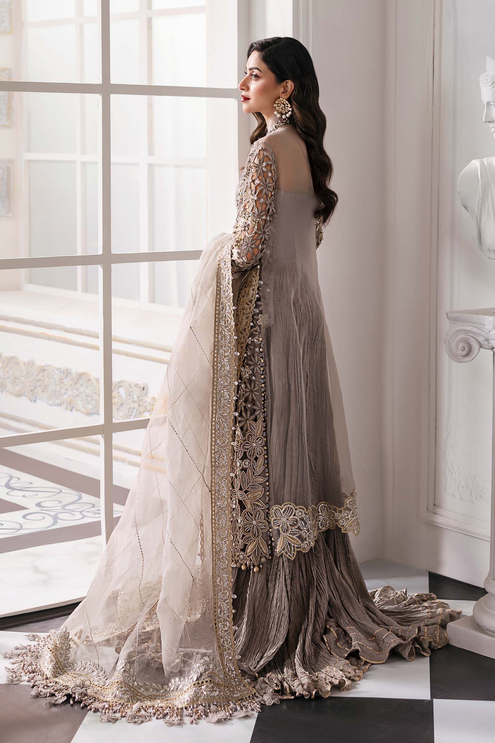 3 Piece Unstitched Embroidered Organza Suit | BD-3006 - Image 12