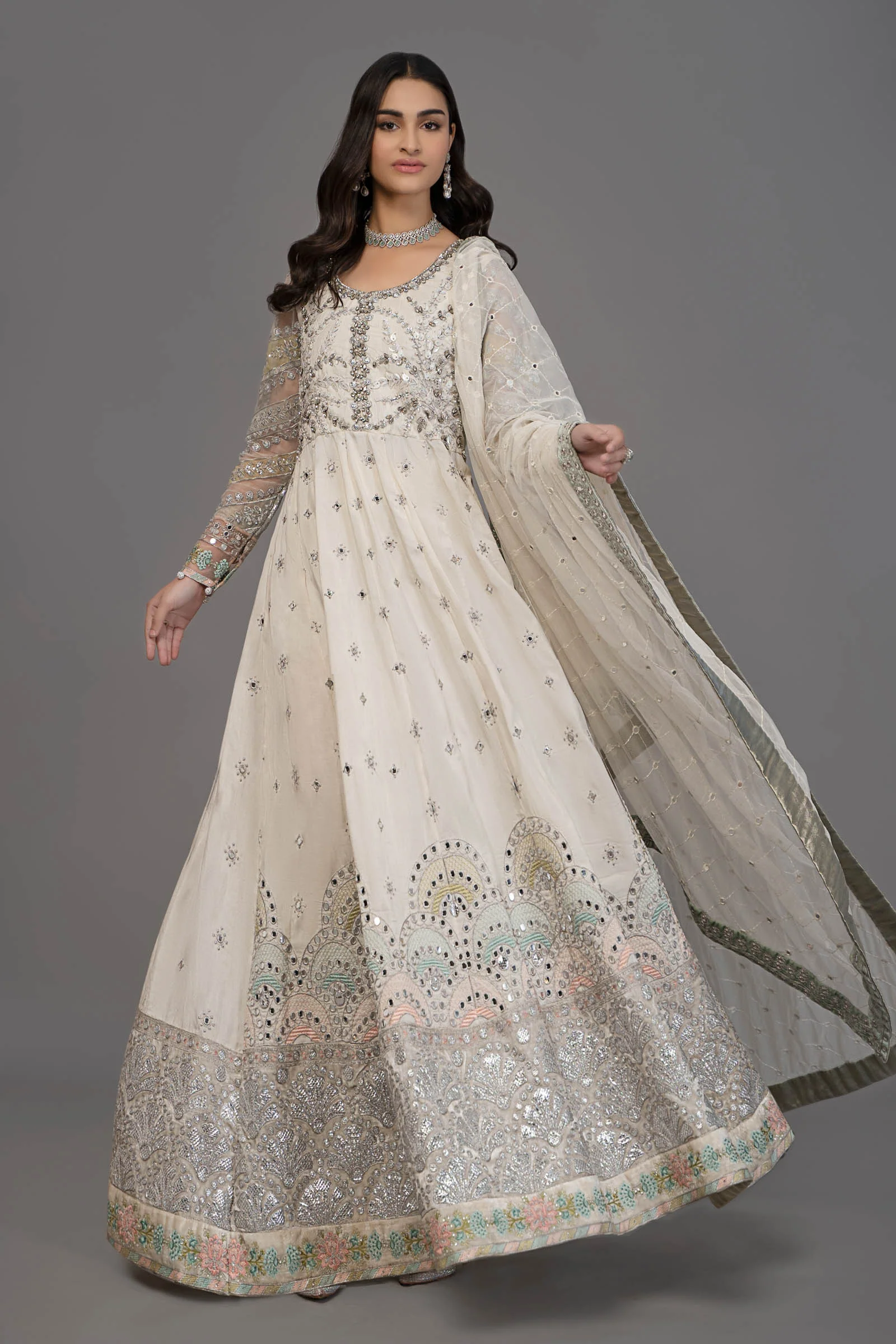 Suit Pearl White and Peach Silver BDS-2502 - Image 2