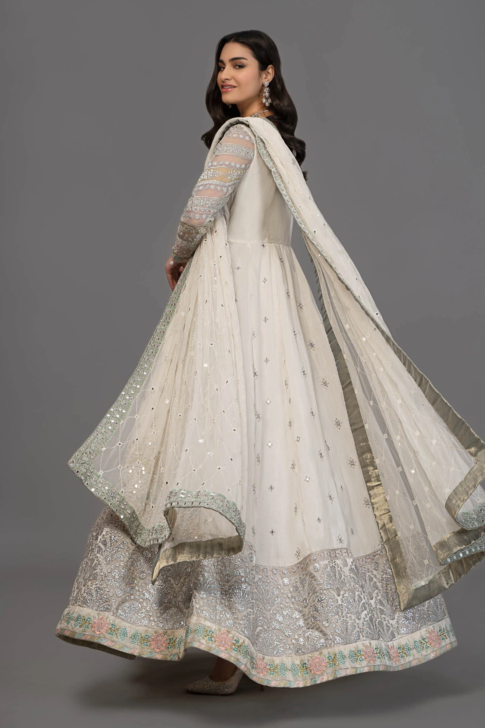 Suit Pearl White and Peach Silver BDS-2502 - Image 3